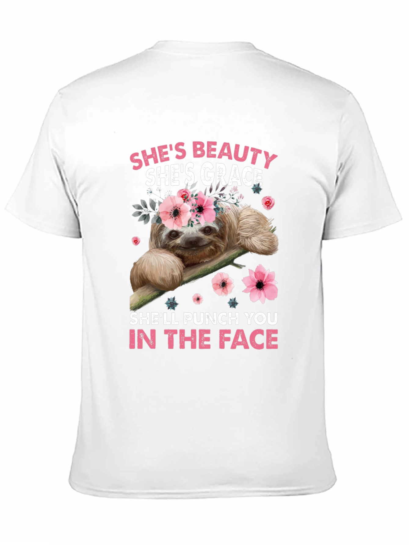 Funny Sloth Floral T-Shirt Beauty Grace Punch Face Tee