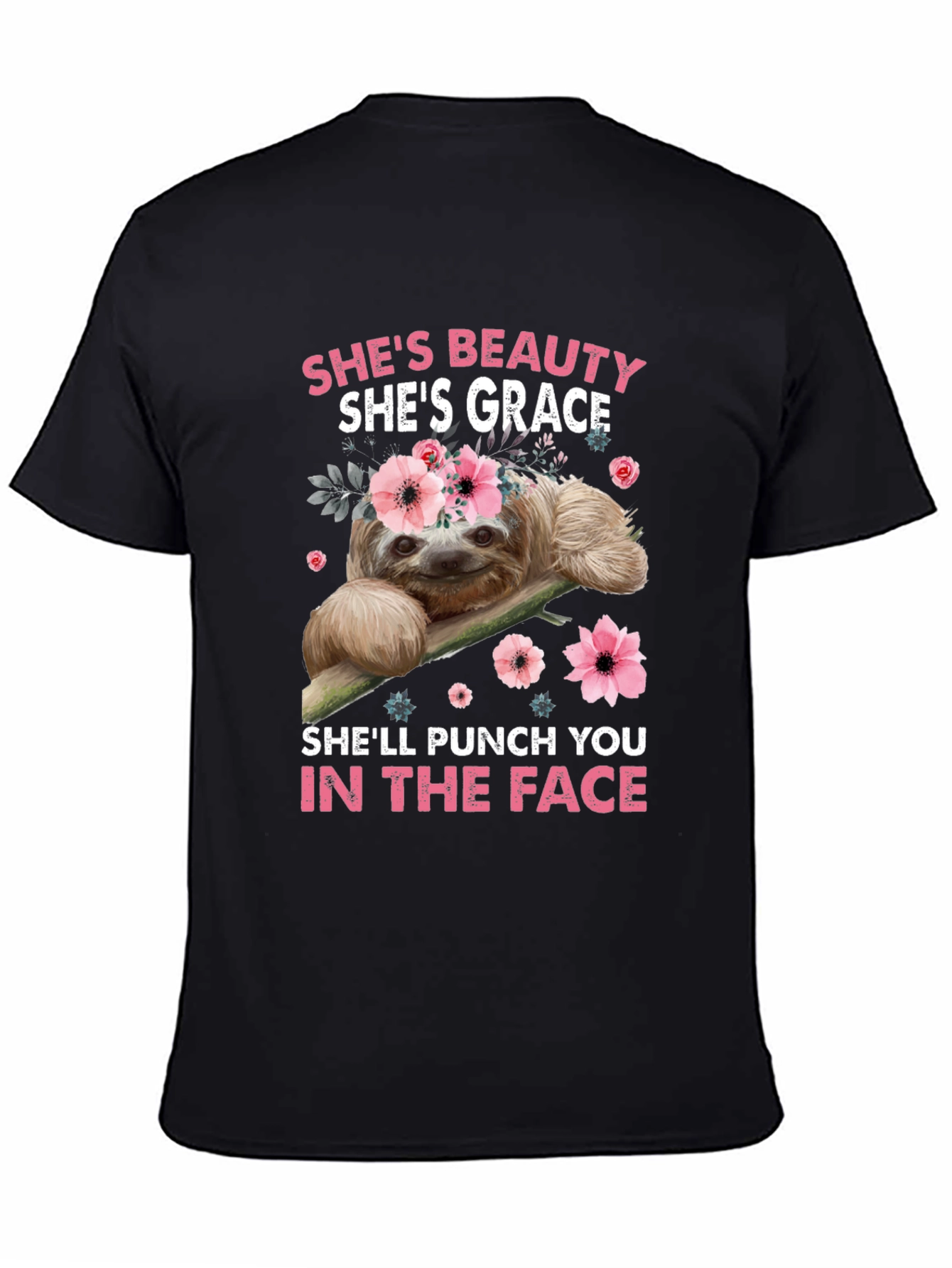 Funny Sloth Floral T-Shirt Beauty Grace Punch Face Tee
