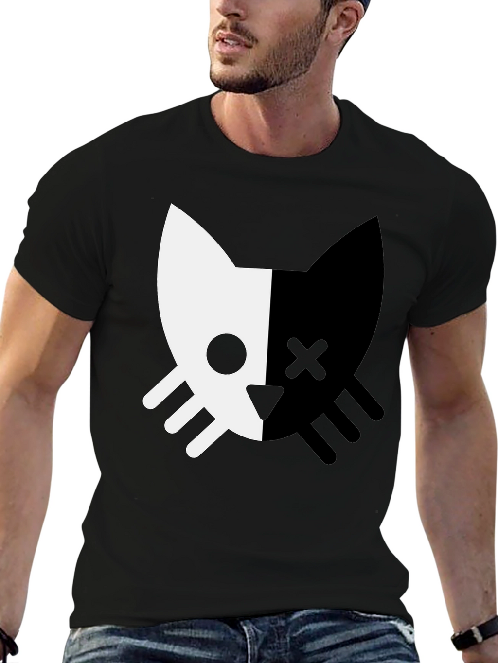 Black Cat Skull T-Shirt - Modern Graphic Tee