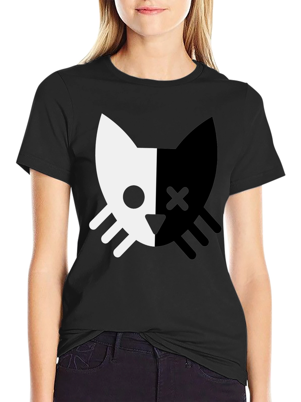 Black Cat Skull T-Shirt - Modern Graphic Tee