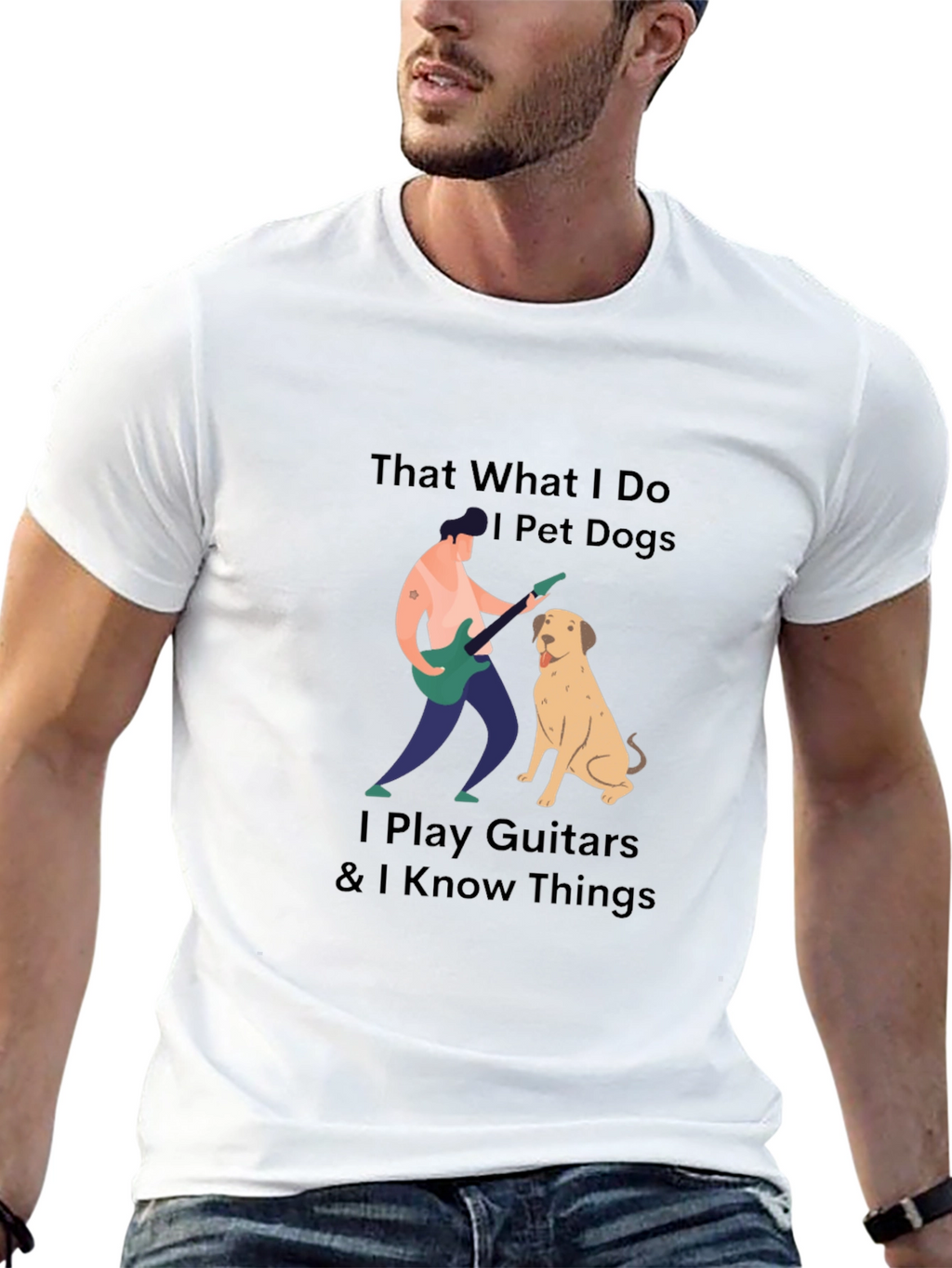 Mens Black T-Shirt - Dogs Guitars & Knowledge