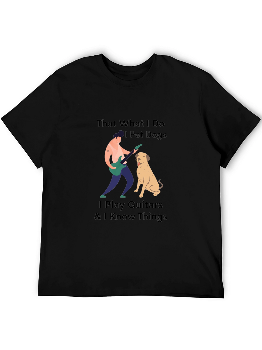 Mens Black T-Shirt - Dogs Guitars & Knowledge