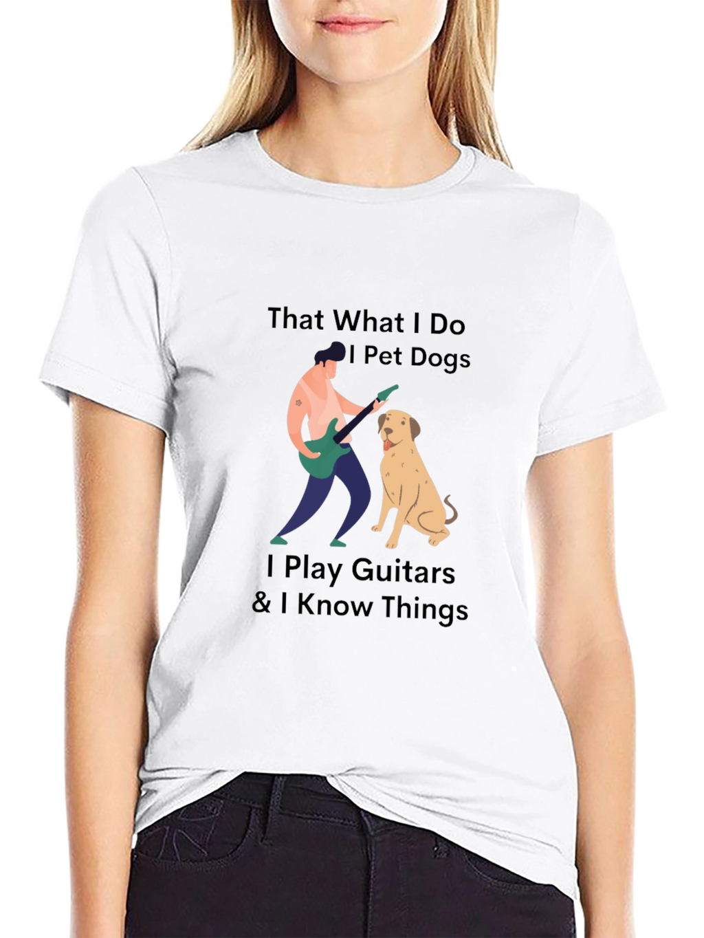 Mens Black T-Shirt - Dogs Guitars & Knowledge