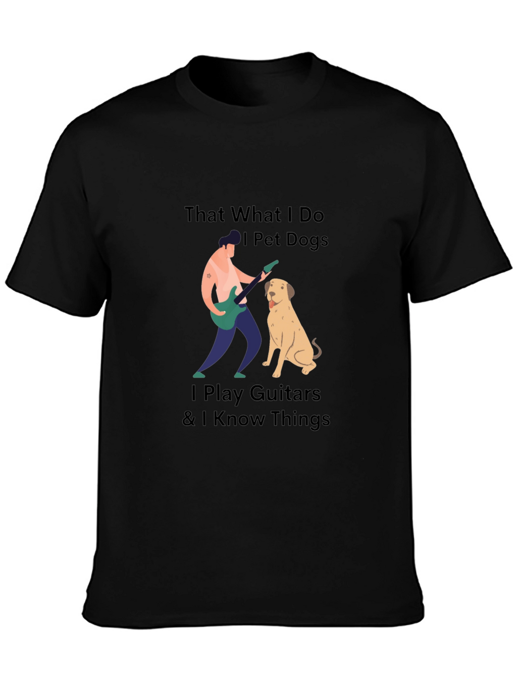 Mens Black T-Shirt - Dogs Guitars & Knowledge