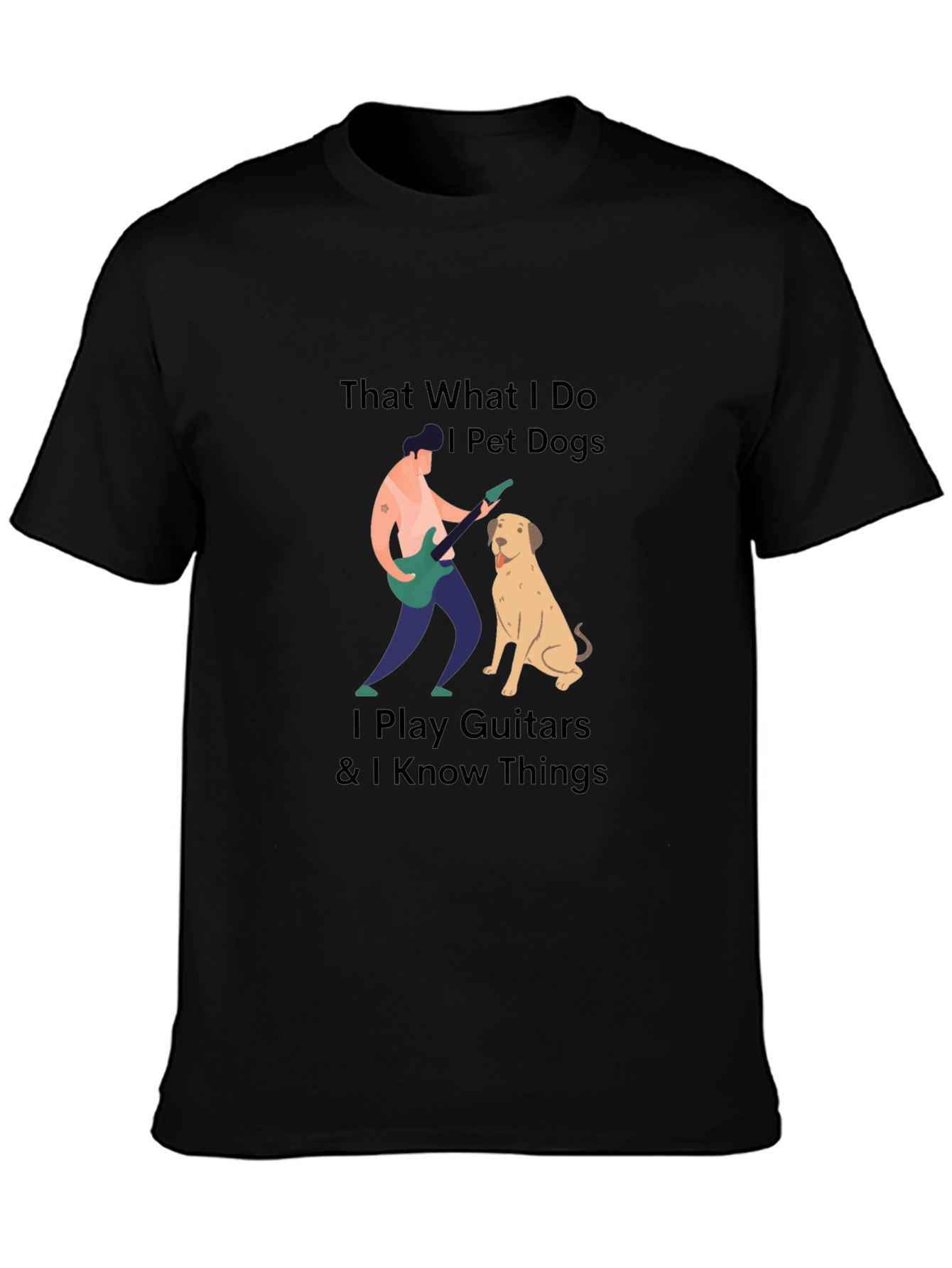 Mens Black T-Shirt - Dogs Guitars & Knowledge