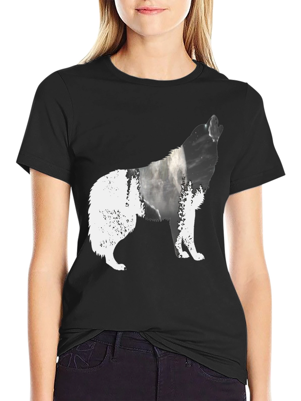Wolf Silhouette Black Graphic Tee