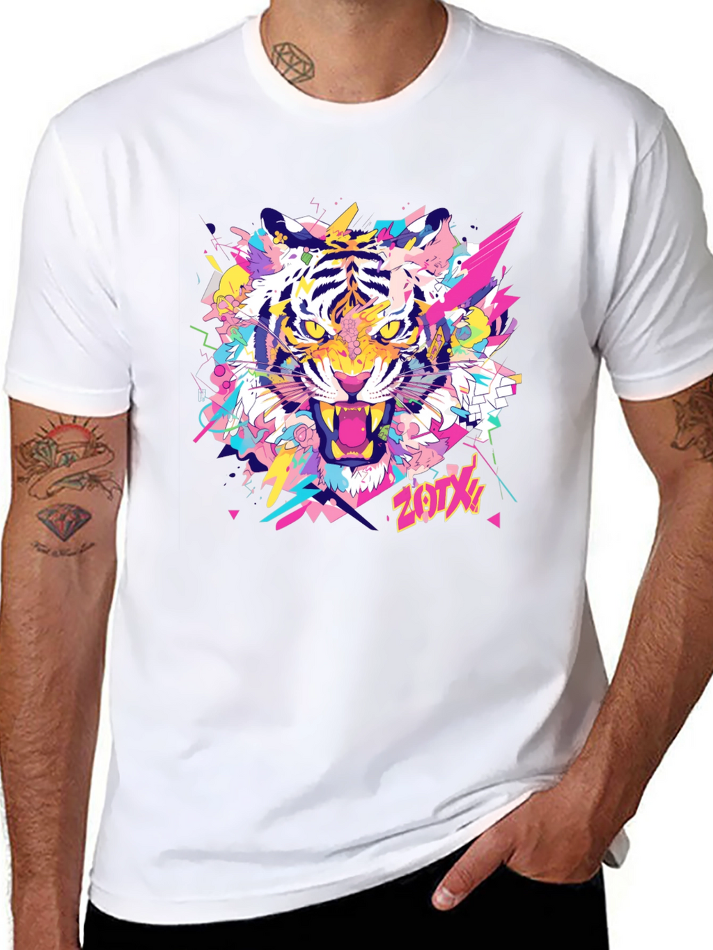 Vibrant Tiger Graphic Tee - Stylish Black Cotton T-Shirt
