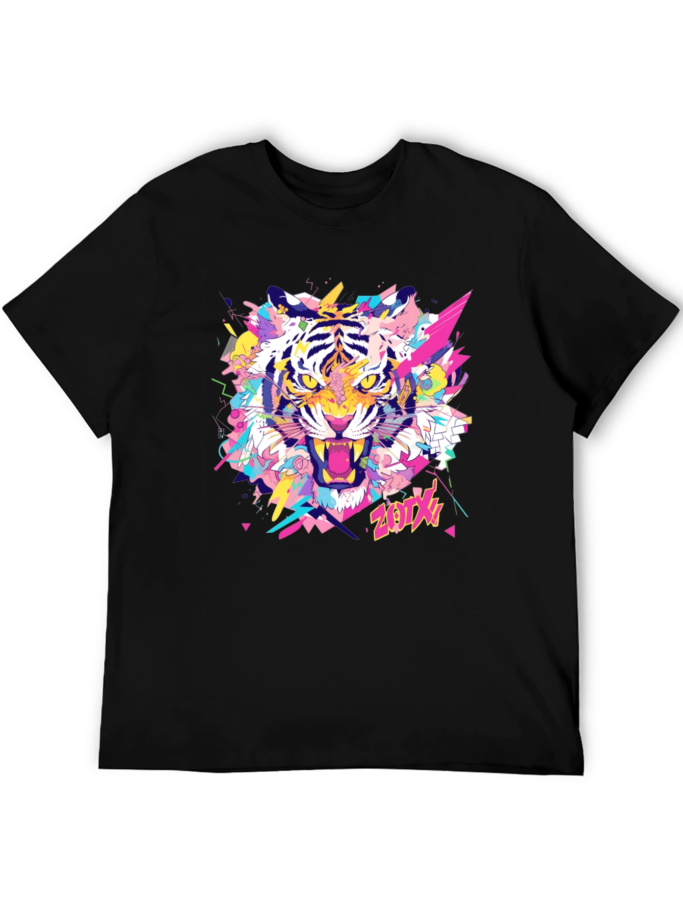 Vibrant Tiger Graphic Tee - Stylish Black Cotton T-Shirt