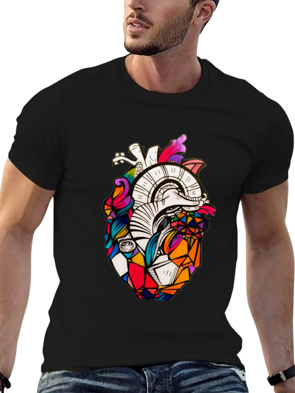Geometric Heart Graphic Tee - Stylish Black T-Shirt