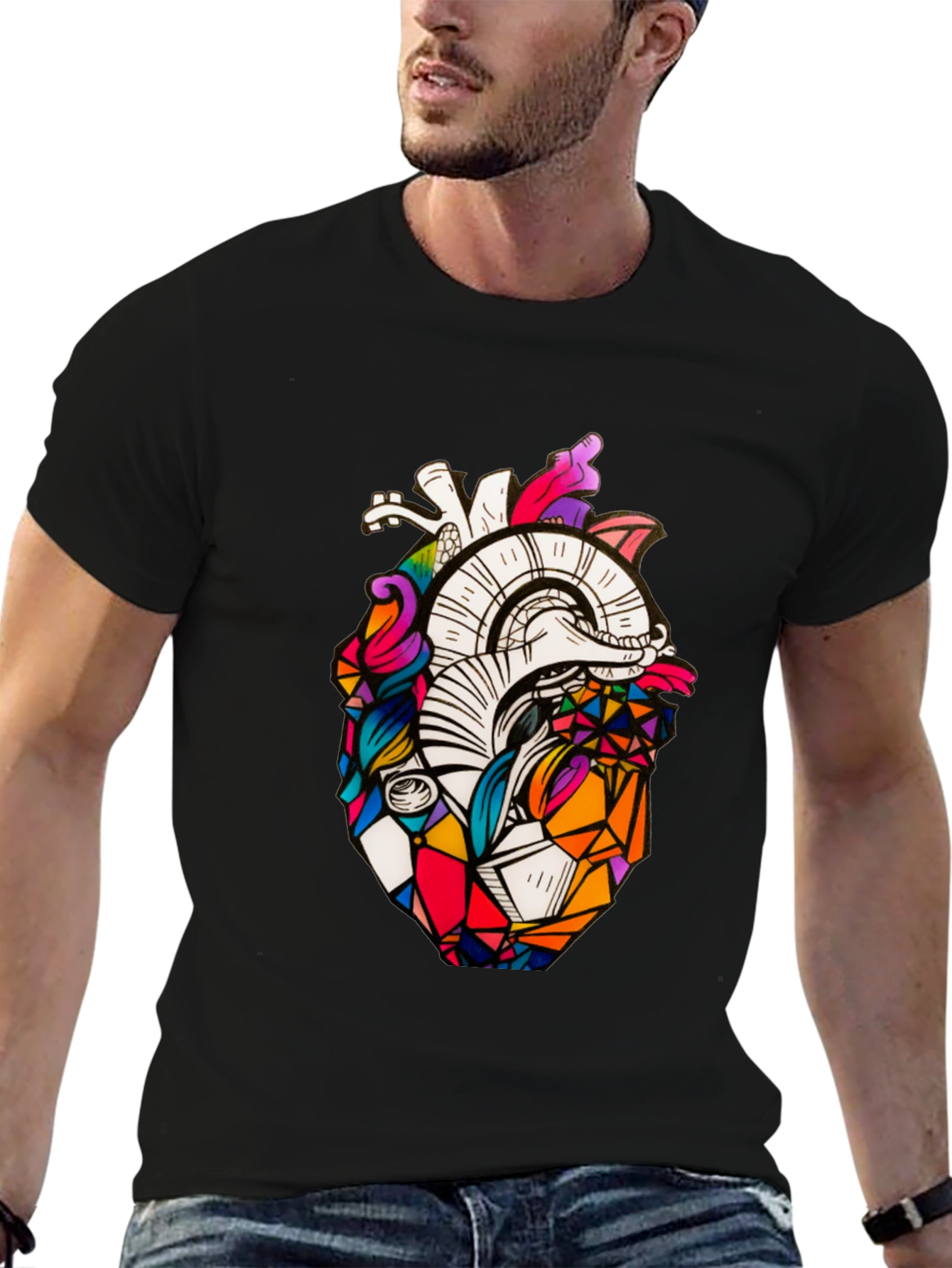 Geometric Heart Graphic Tee - Stylish Black T-Shirt
