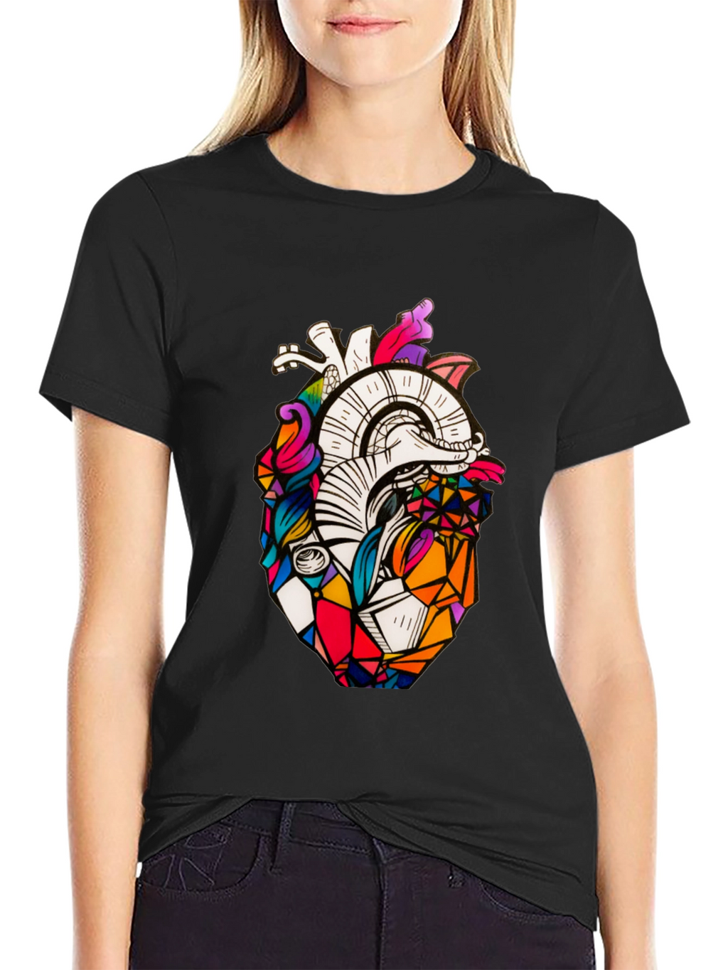 Geometric Heart Graphic Tee - Stylish Black T-Shirt