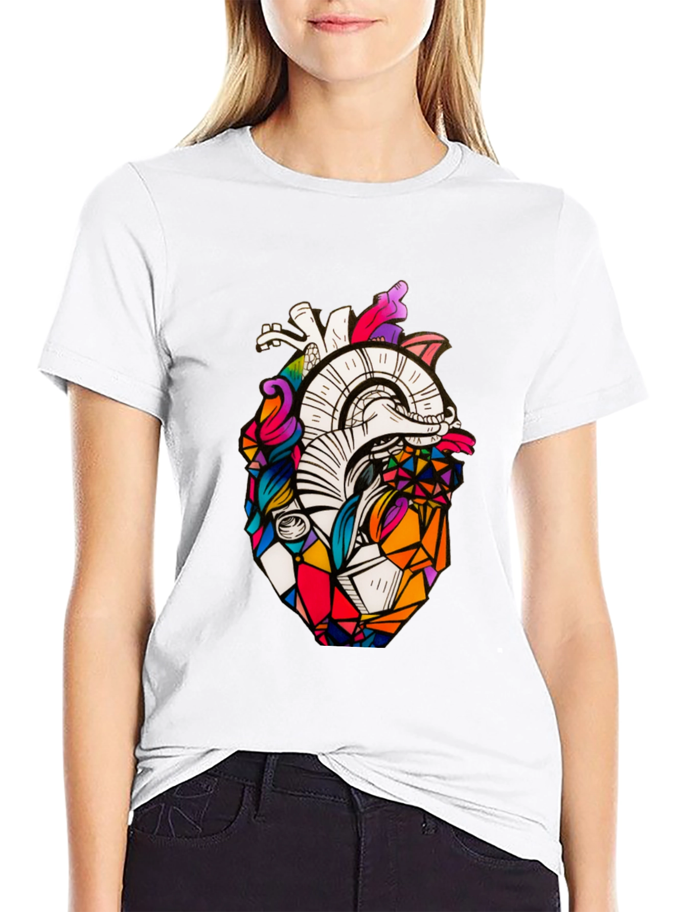 Geometric Heart Graphic Tee - Stylish Black T-Shirt