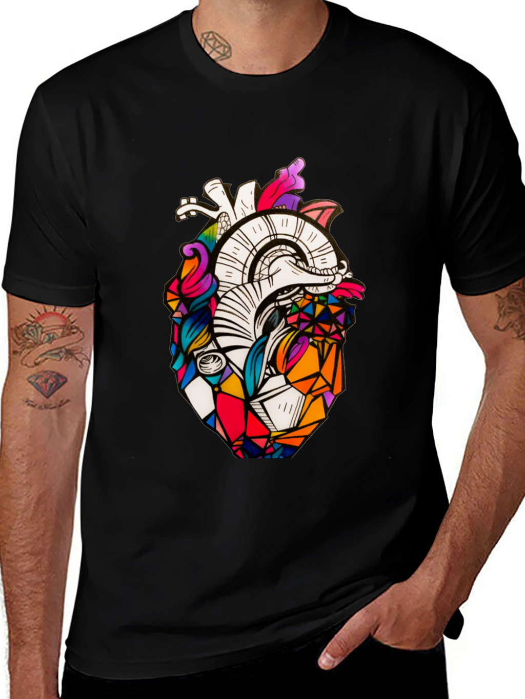 Geometric Heart Graphic Tee - Stylish Black T-Shirt