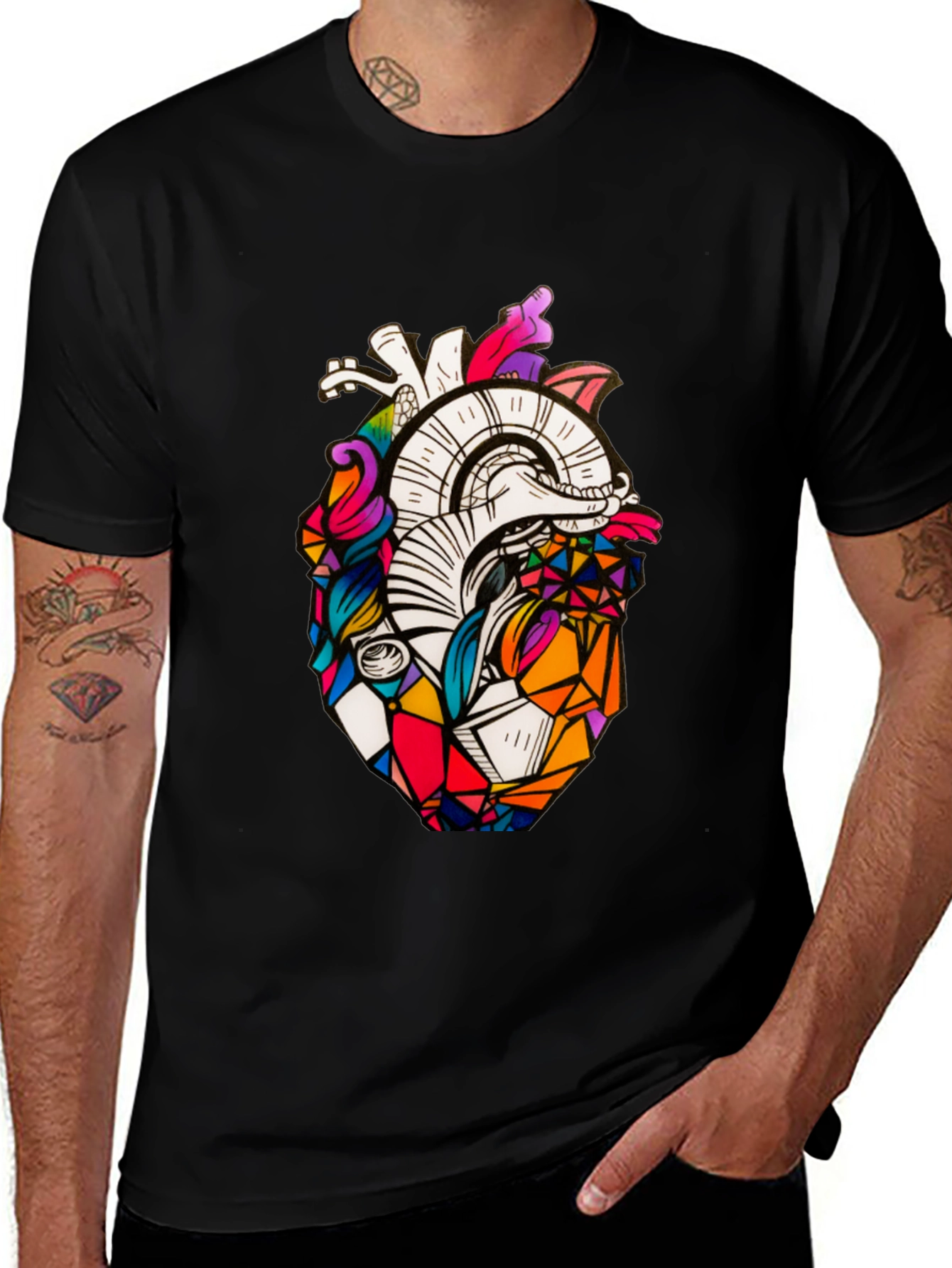 Geometric Heart Graphic Tee - Stylish Black T-Shirt