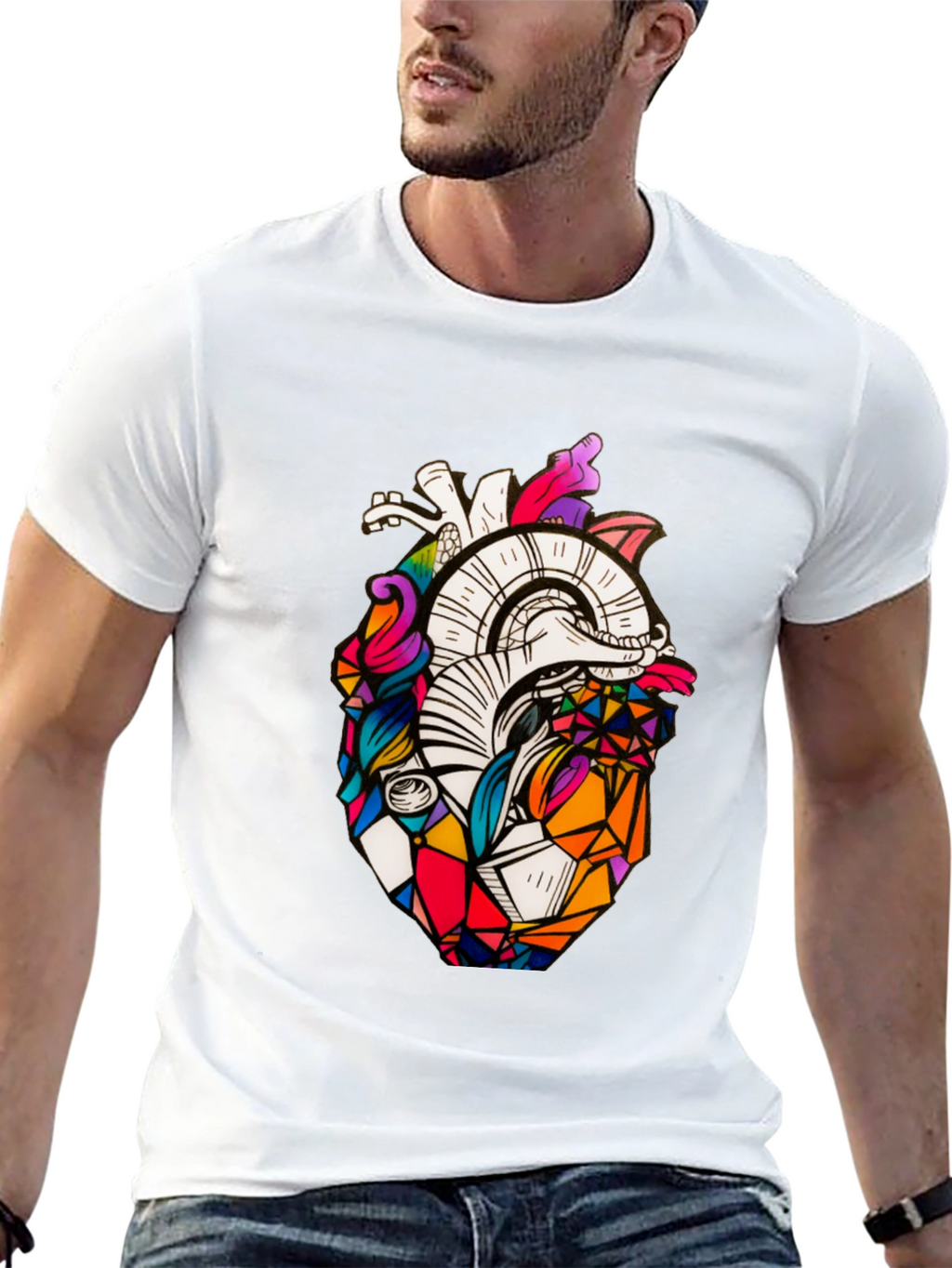 Geometric Heart Graphic Tee - Stylish Black T-Shirt