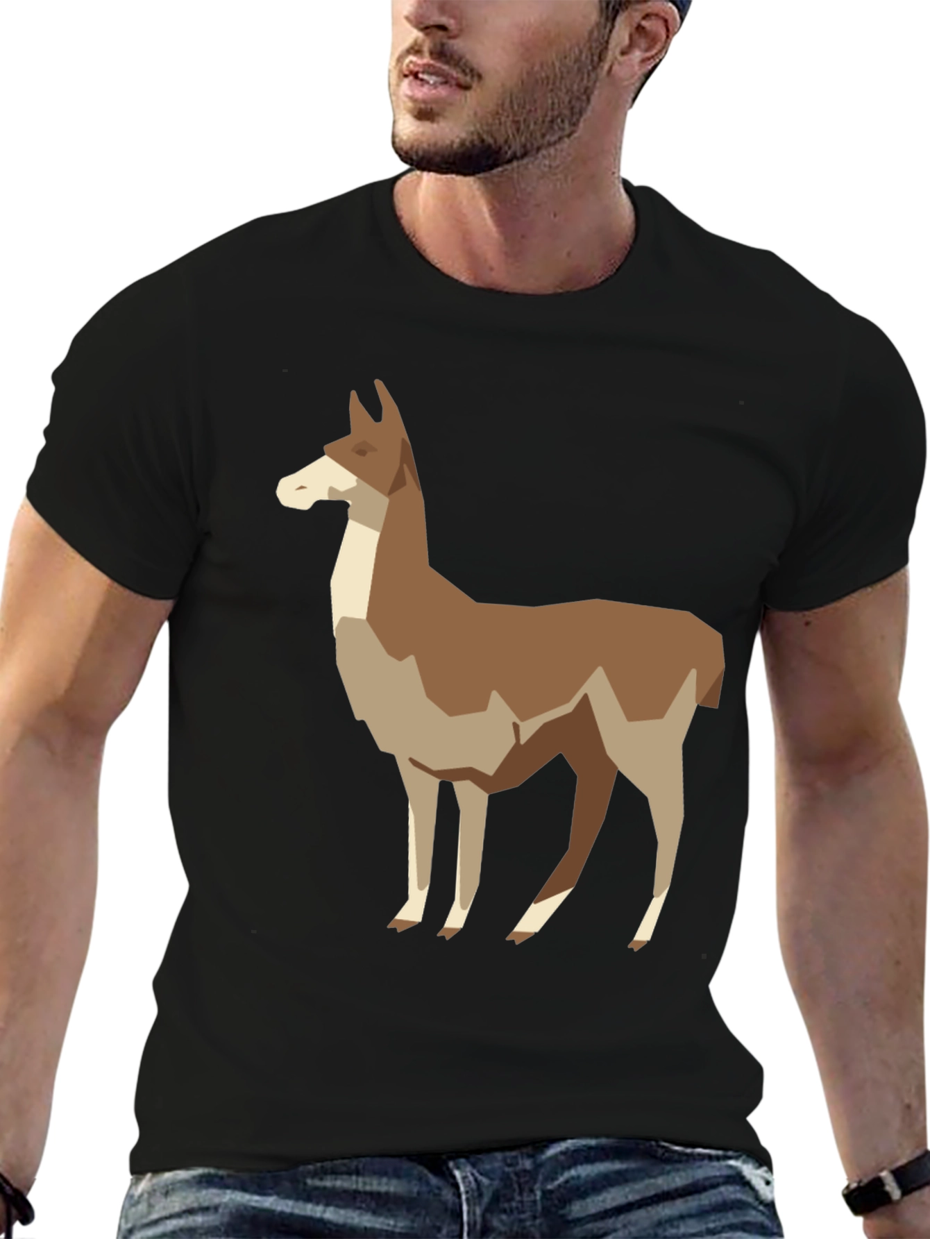 Geometric Llama Graphic Tee - Mens Black T-Shirt