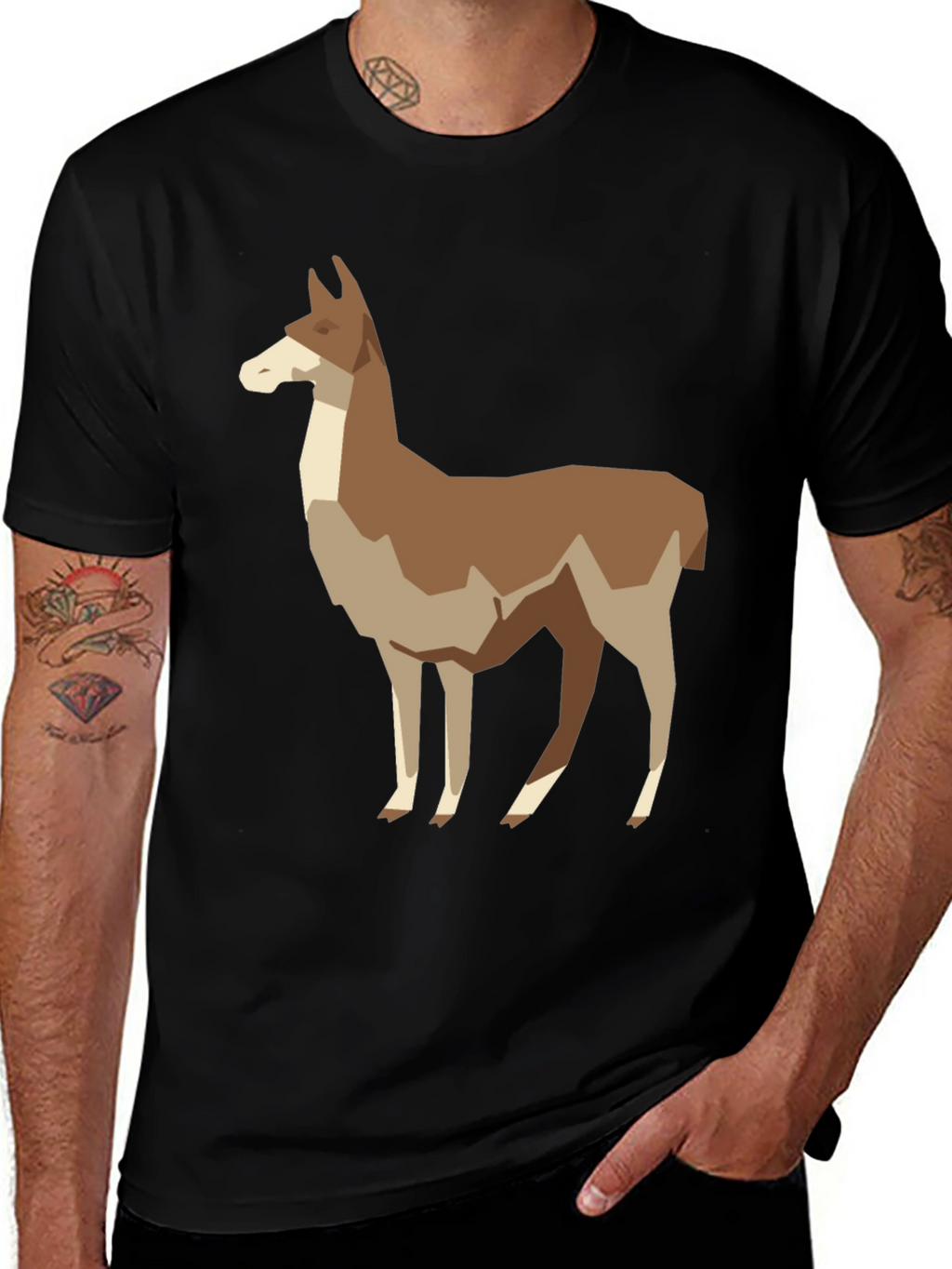 Geometric Llama Graphic Tee - Mens Black T-Shirt