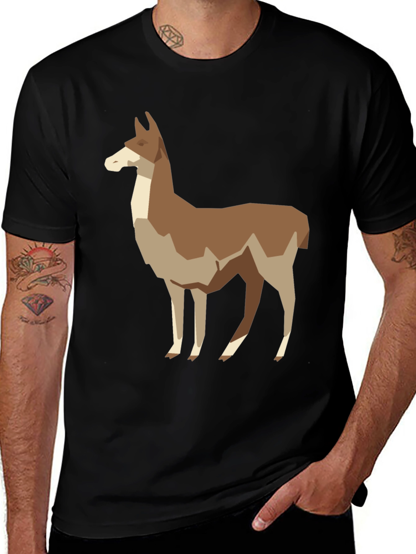 Geometric Llama Graphic Tee - Mens Black T-Shirt