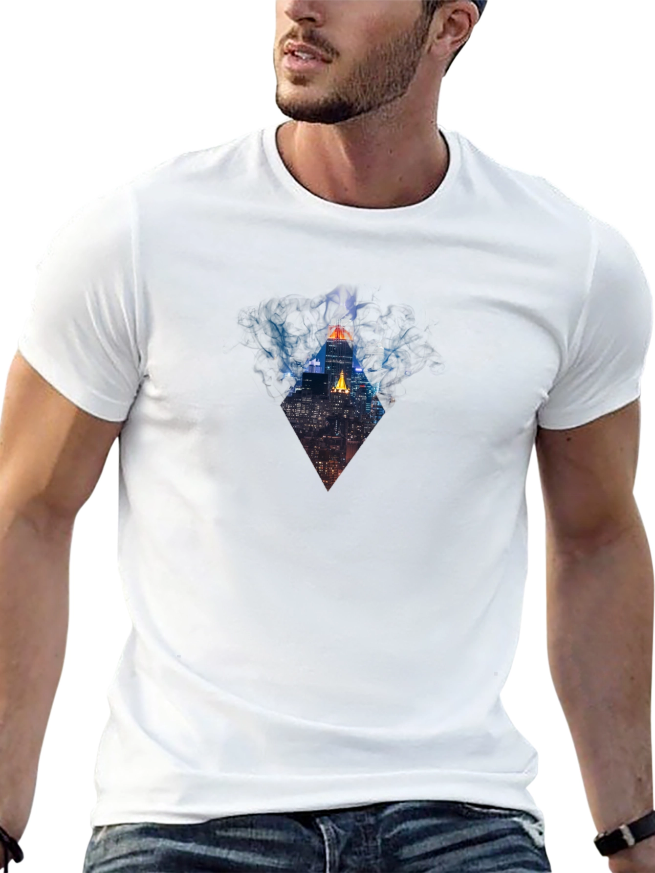 Cityscape Prism Graphic Tee - Modern Mens Black T-Shirt