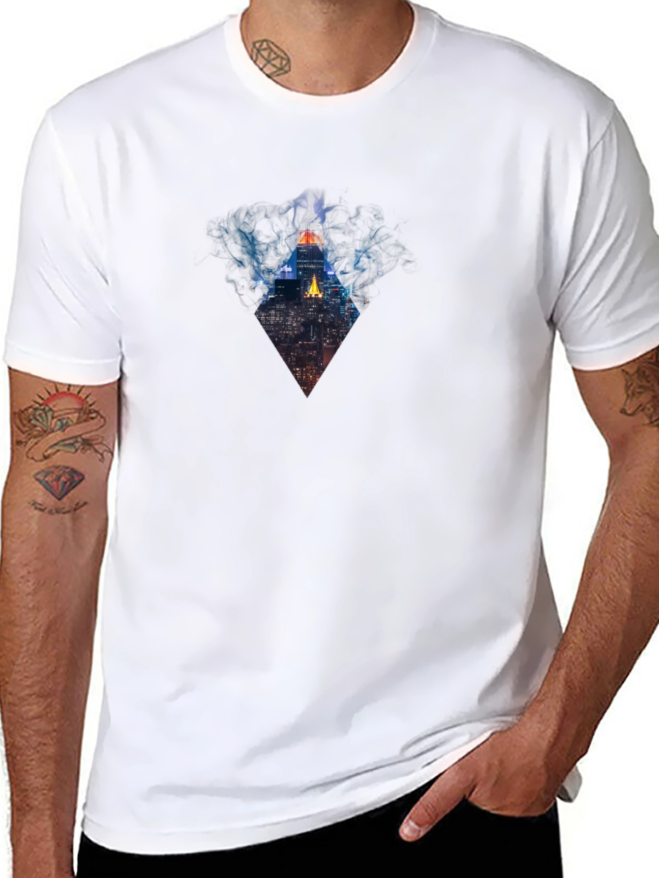 Cityscape Prism Graphic Tee - Modern Mens Black T-Shirt