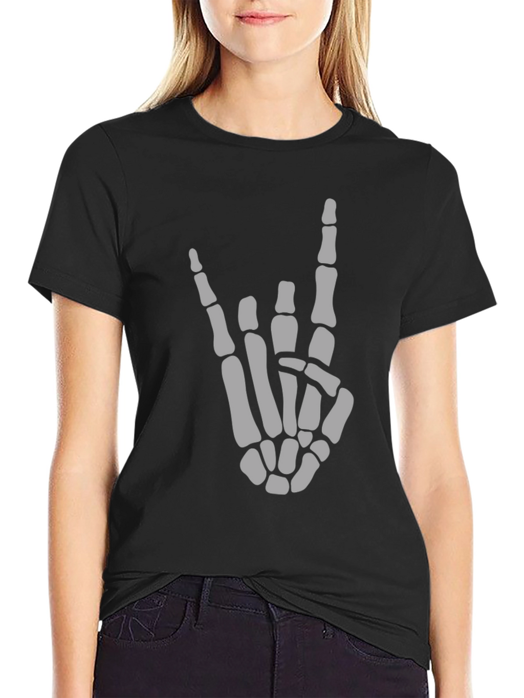 Skeleton Hand Rock On Black T-Shirt
