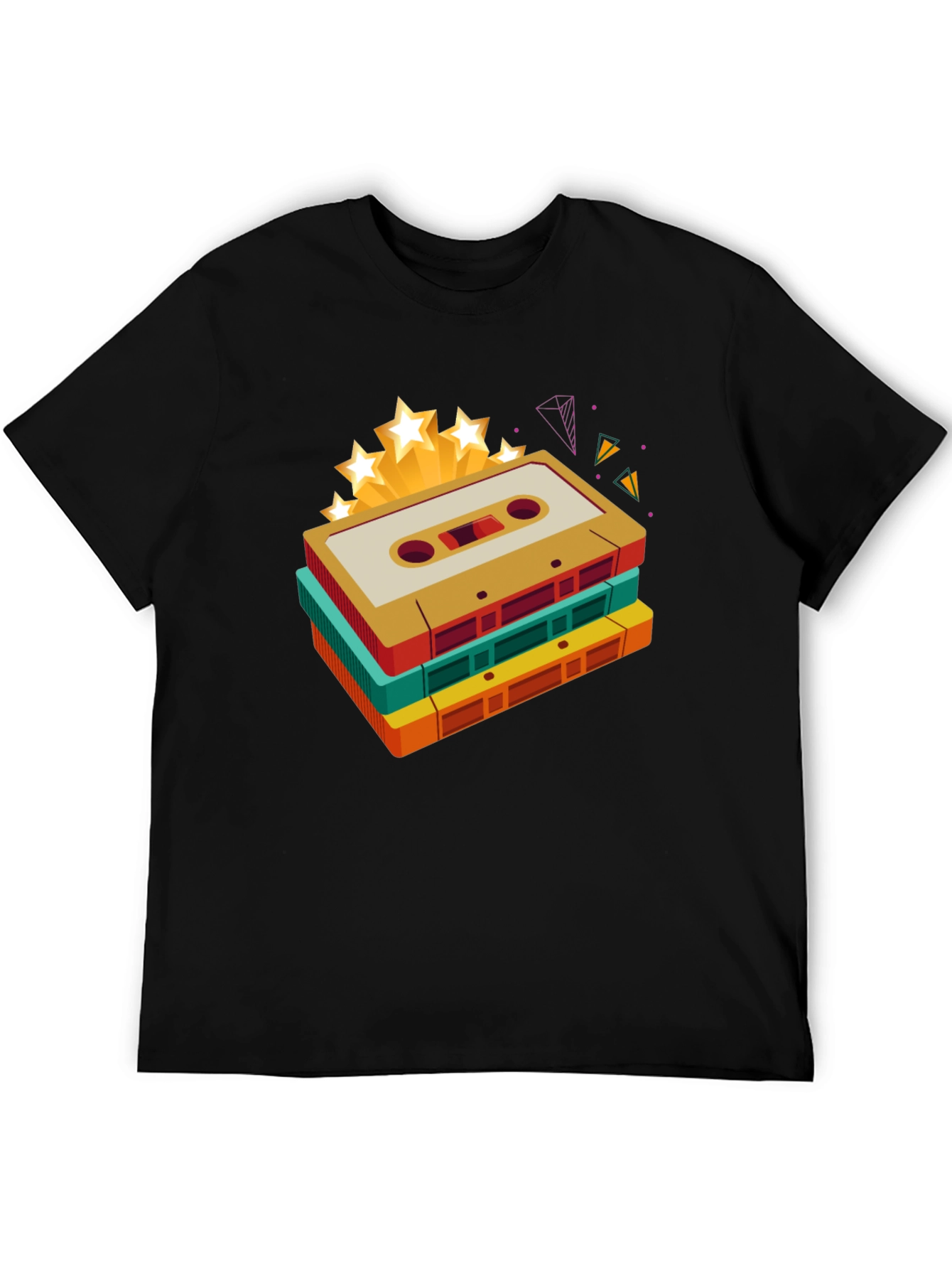 Retro Cassette Tape Stack Graphic Tee - Vintage Music Lover Shirt