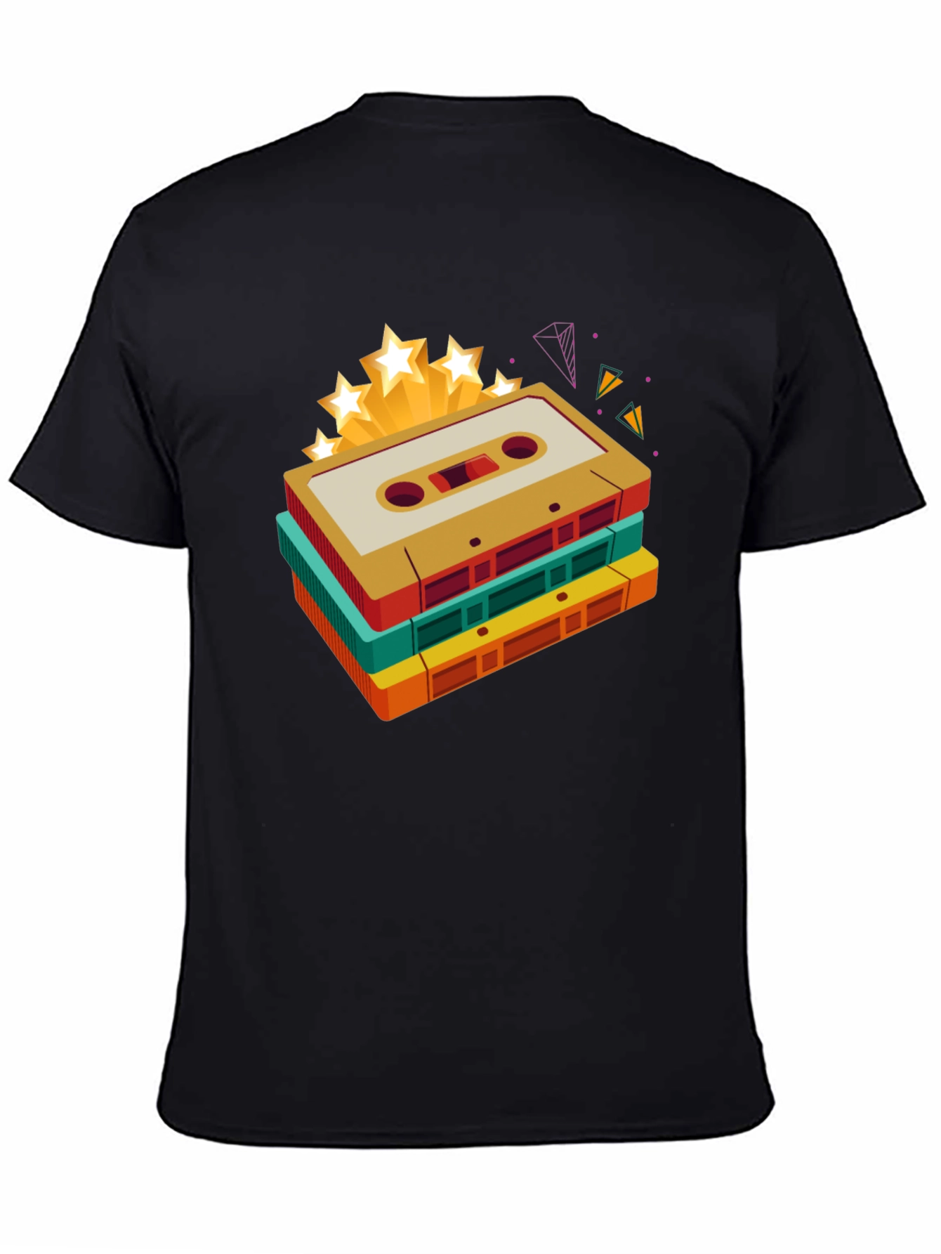 Retro Cassette Tape Stack Graphic Tee - Vintage Music Lover Shirt
