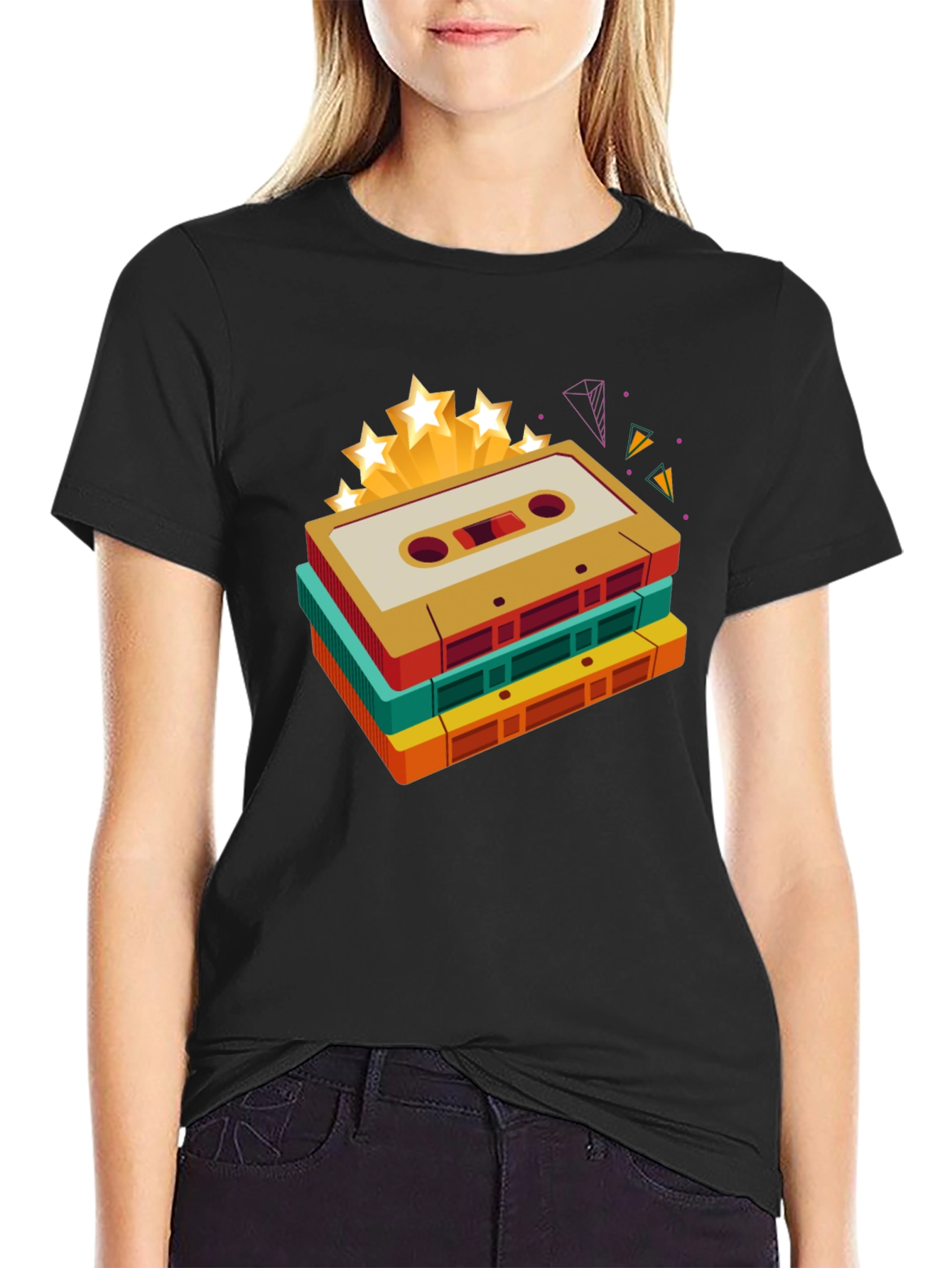 Retro Cassette Tape Stack Graphic Tee - Vintage Music Lover Shirt