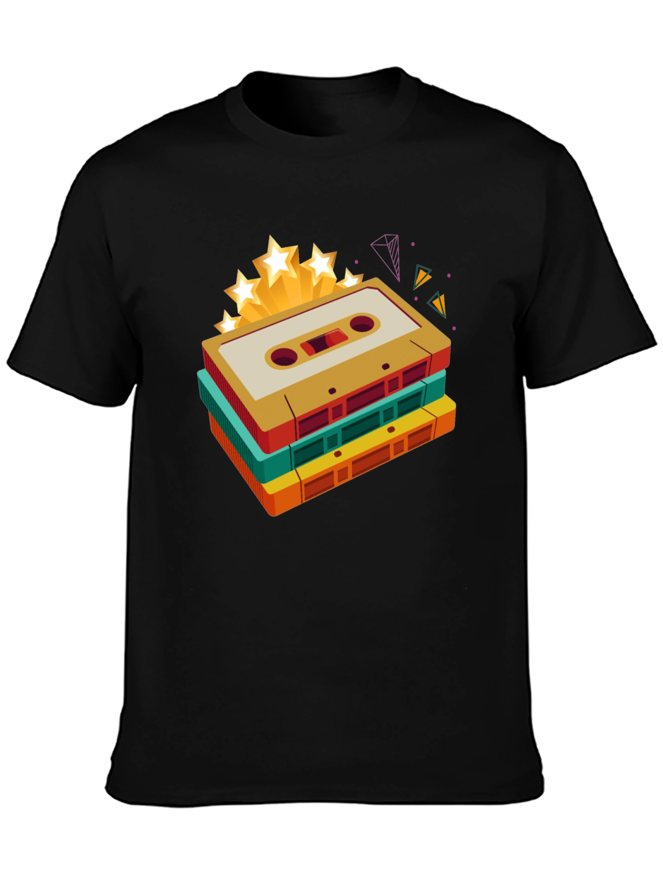 Retro Cassette Tape Stack Graphic Tee - Vintage Music Lover Shirt