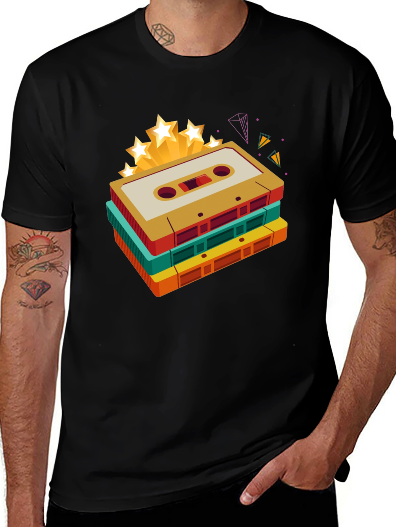 Retro Cassette Tape Stack Graphic Tee - Vintage Music Lover Shirt