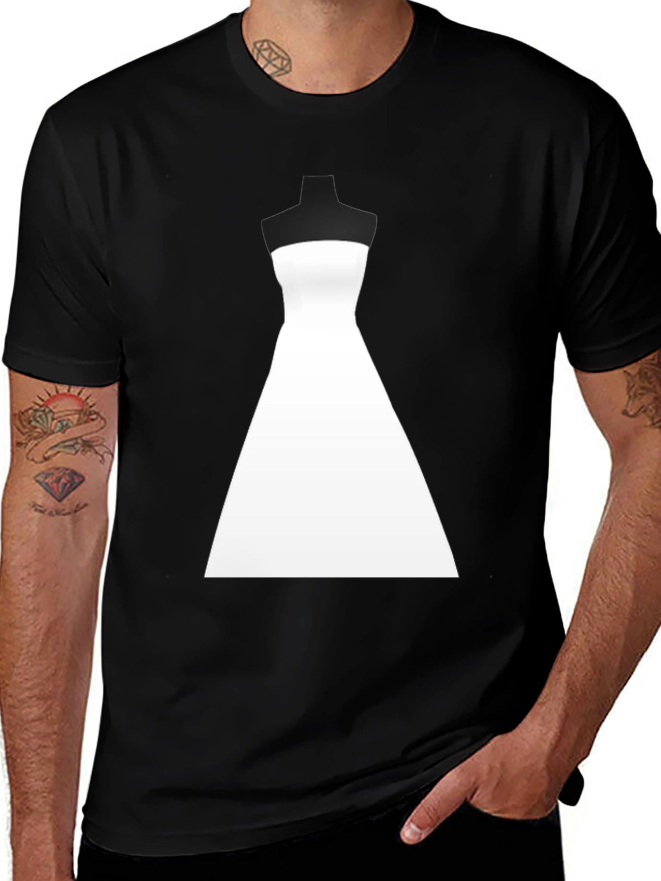 Stylish Wedding Dress Graphic Tee - Black