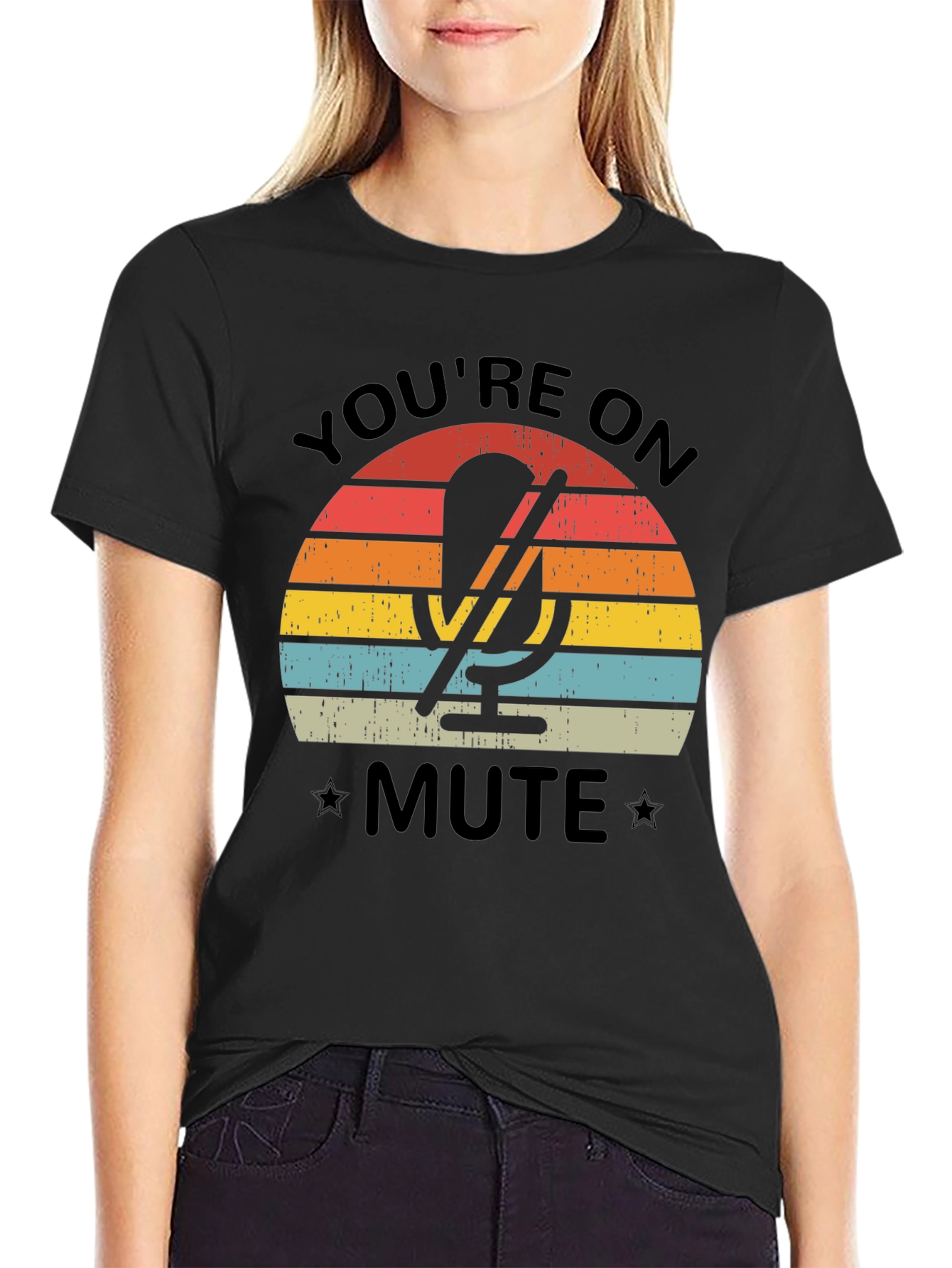 Youre On Mute Black T-Shirt - Retro Microphone Design