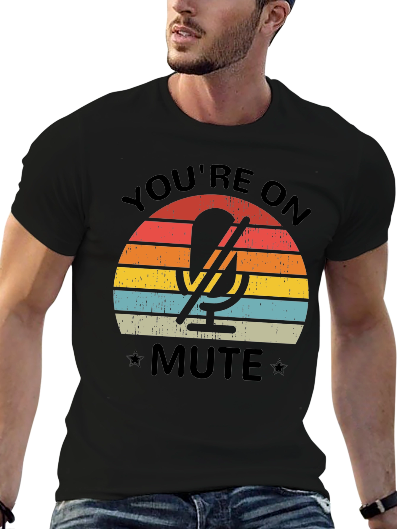 Youre On Mute Black T-Shirt - Retro Microphone Design