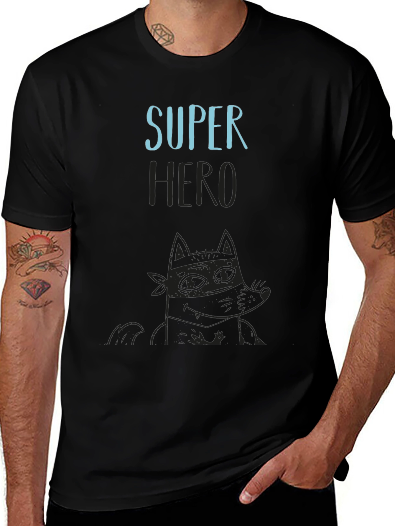 Super Hero Cartoon Graphic Black T-Shirt