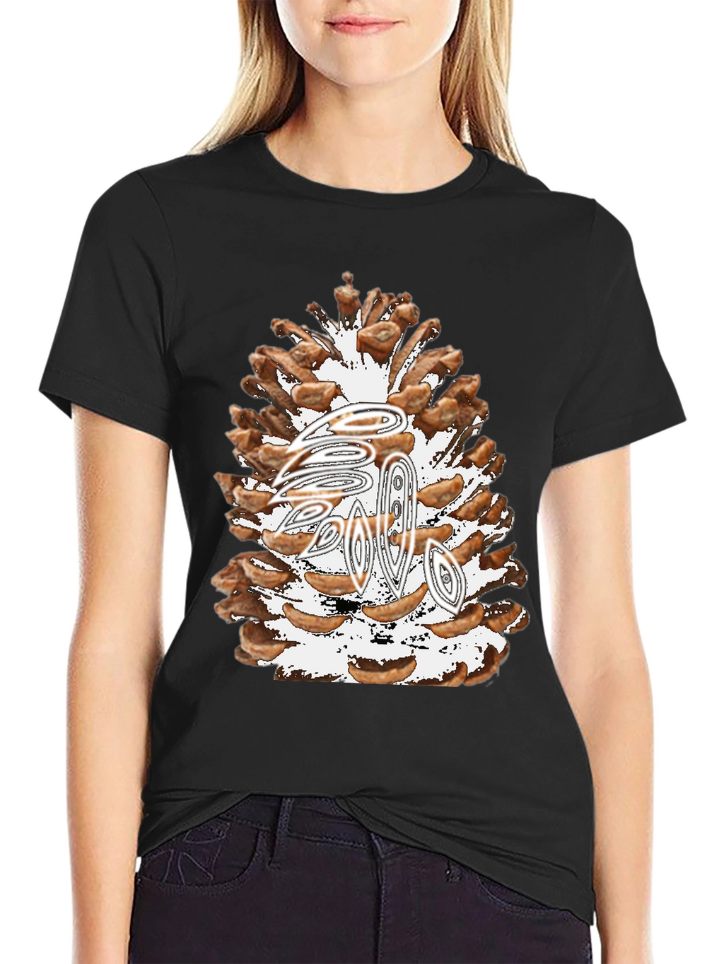 Pine Cone Graphic Tee - Nature Inspired Black T-Shirt