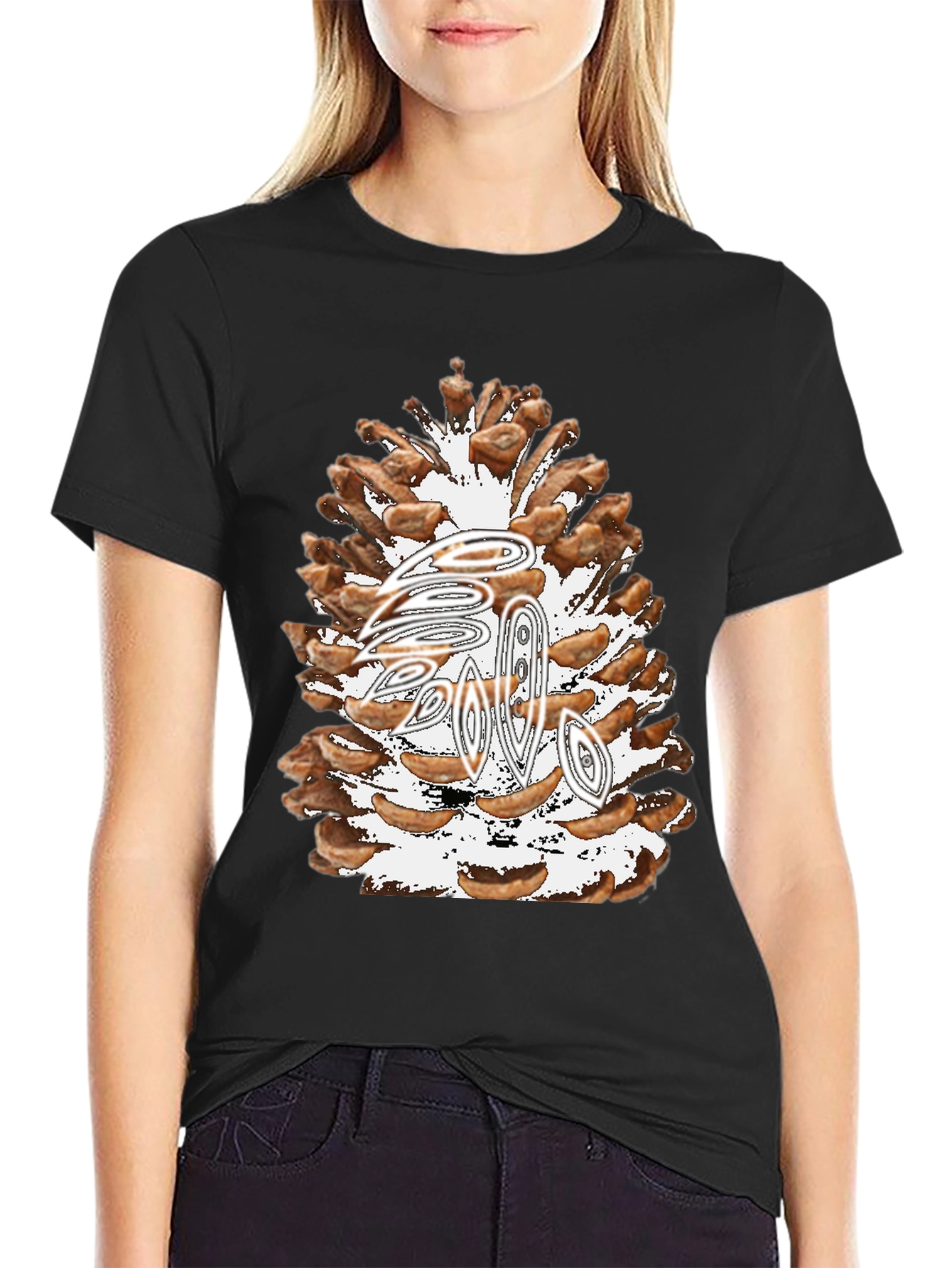 Pine Cone Graphic Tee - Nature Inspired Black T-Shirt