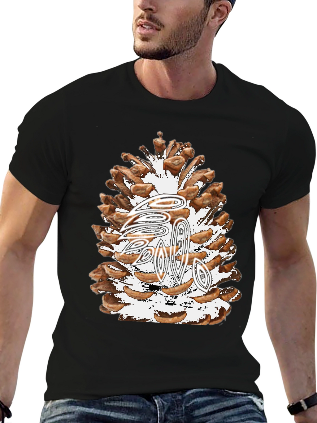 Pine Cone Graphic Tee - Nature Inspired Black T-Shirt