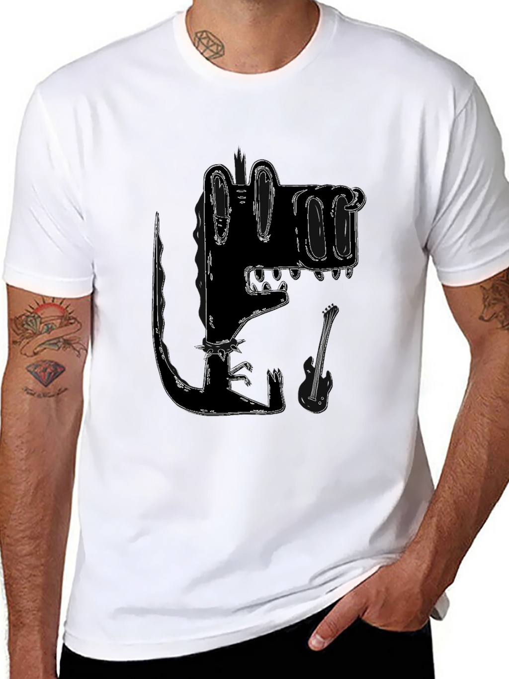 Stylized Crocodile Graphic Tee - Black Cotton