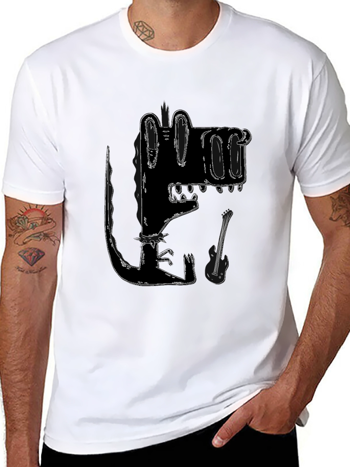 Stylized Crocodile Graphic Tee - Black Cotton
