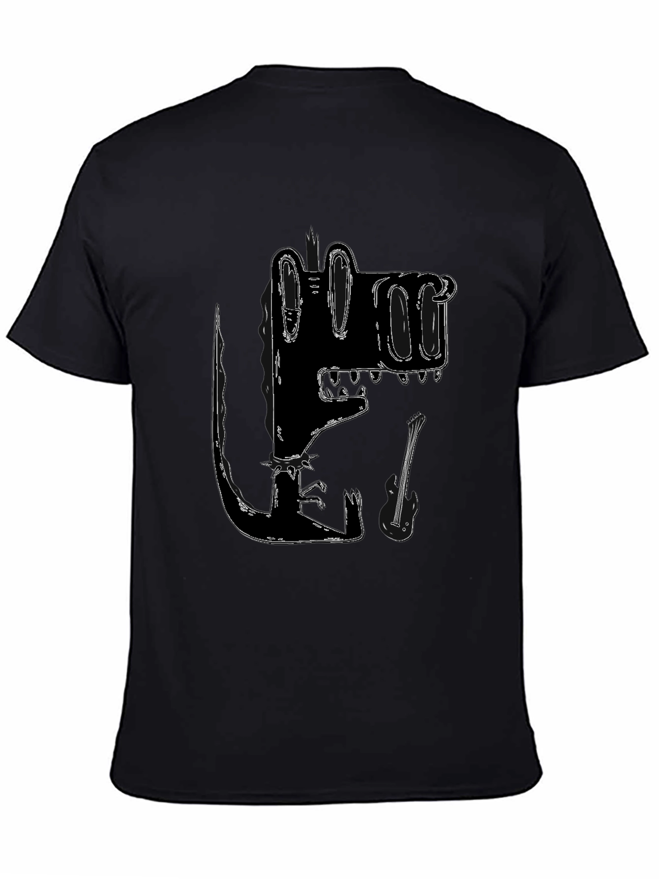 Stylized Crocodile Graphic Tee - Black Cotton