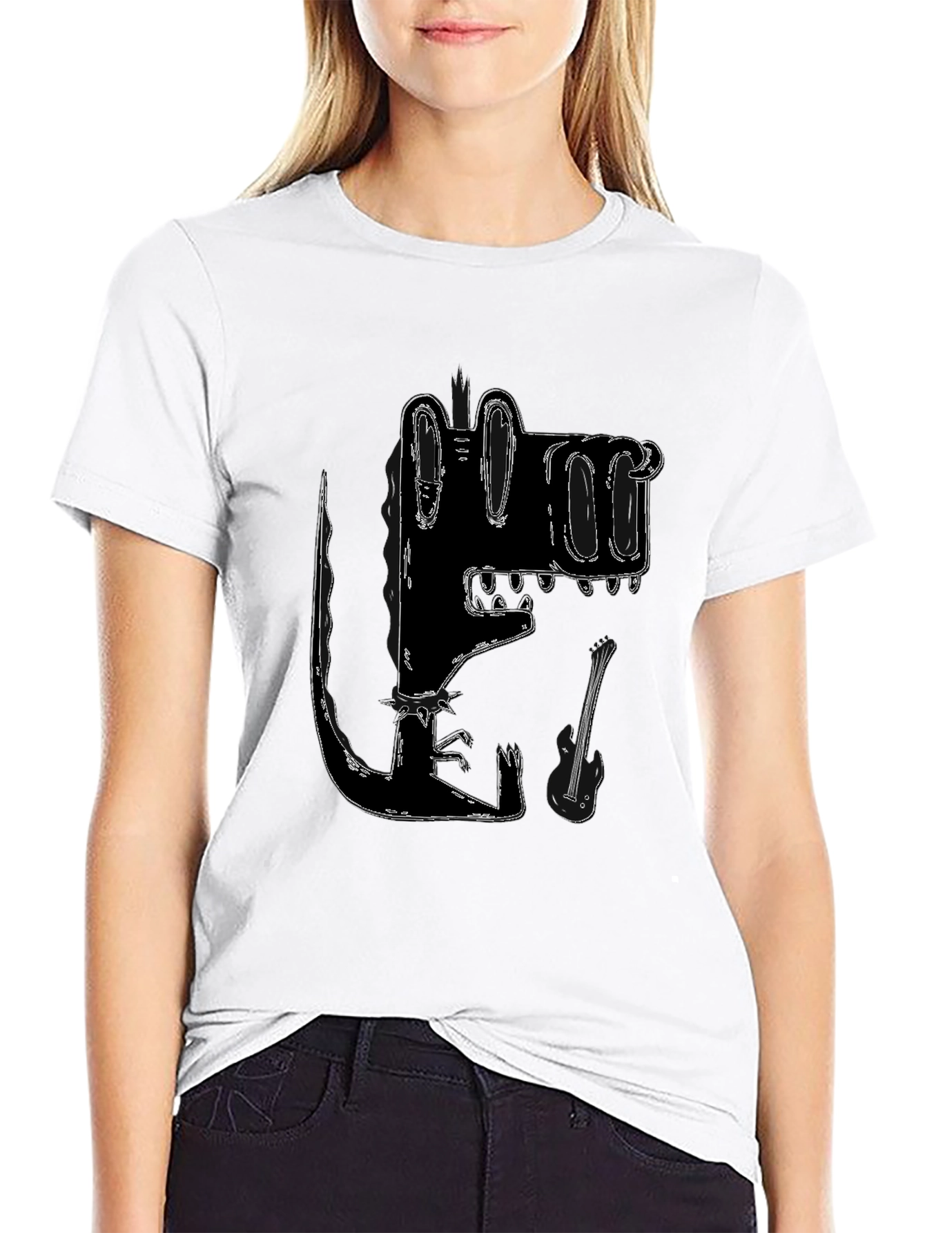 Stylized Crocodile Graphic Tee - Black Cotton
