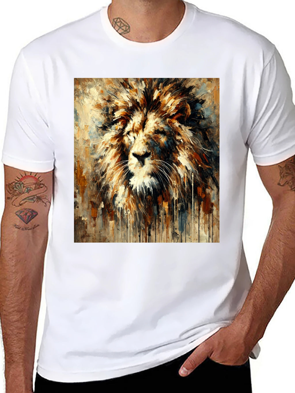 Lion Art Print Graphic Tee - Bold Black T-Shirt