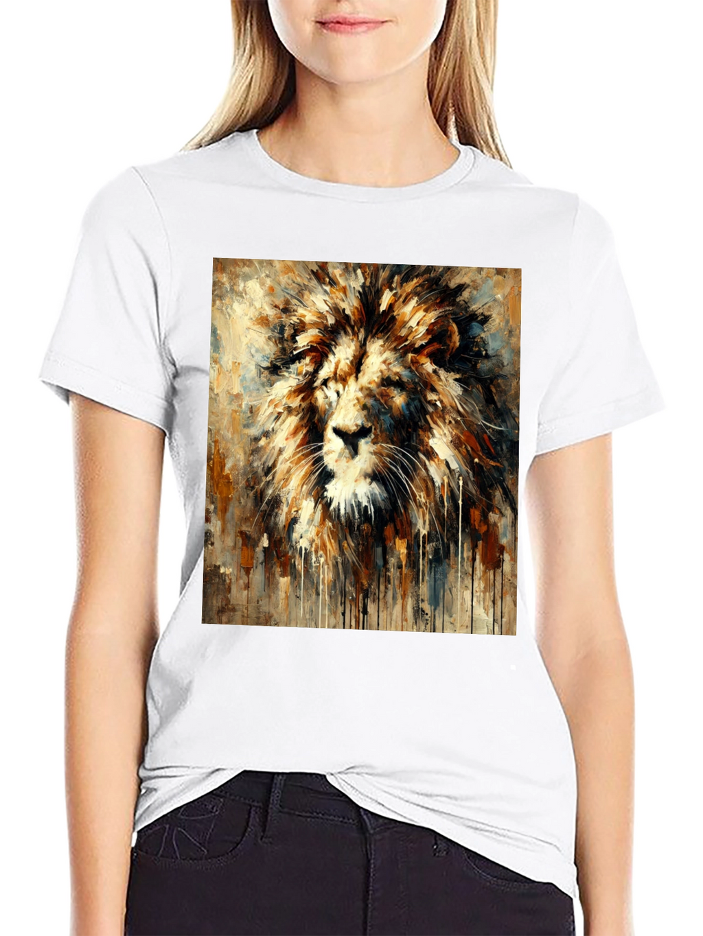 Lion Art Print Graphic Tee - Bold Black T-Shirt