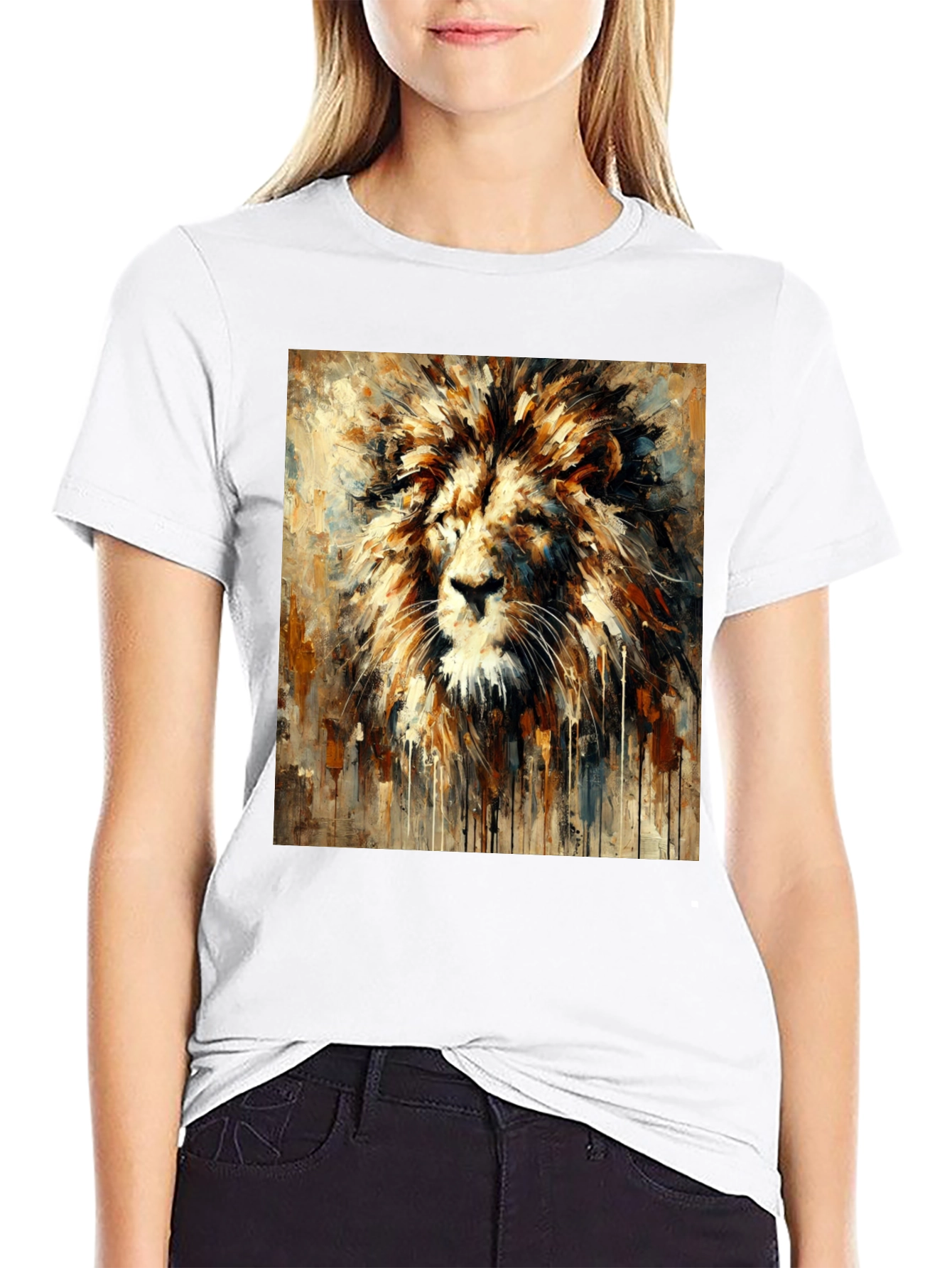 Lion Art Print Graphic Tee - Bold Black T-Shirt