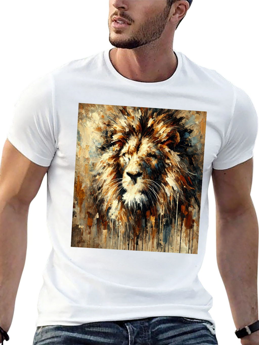 Lion Art Print Graphic Tee - Bold Black T-Shirt