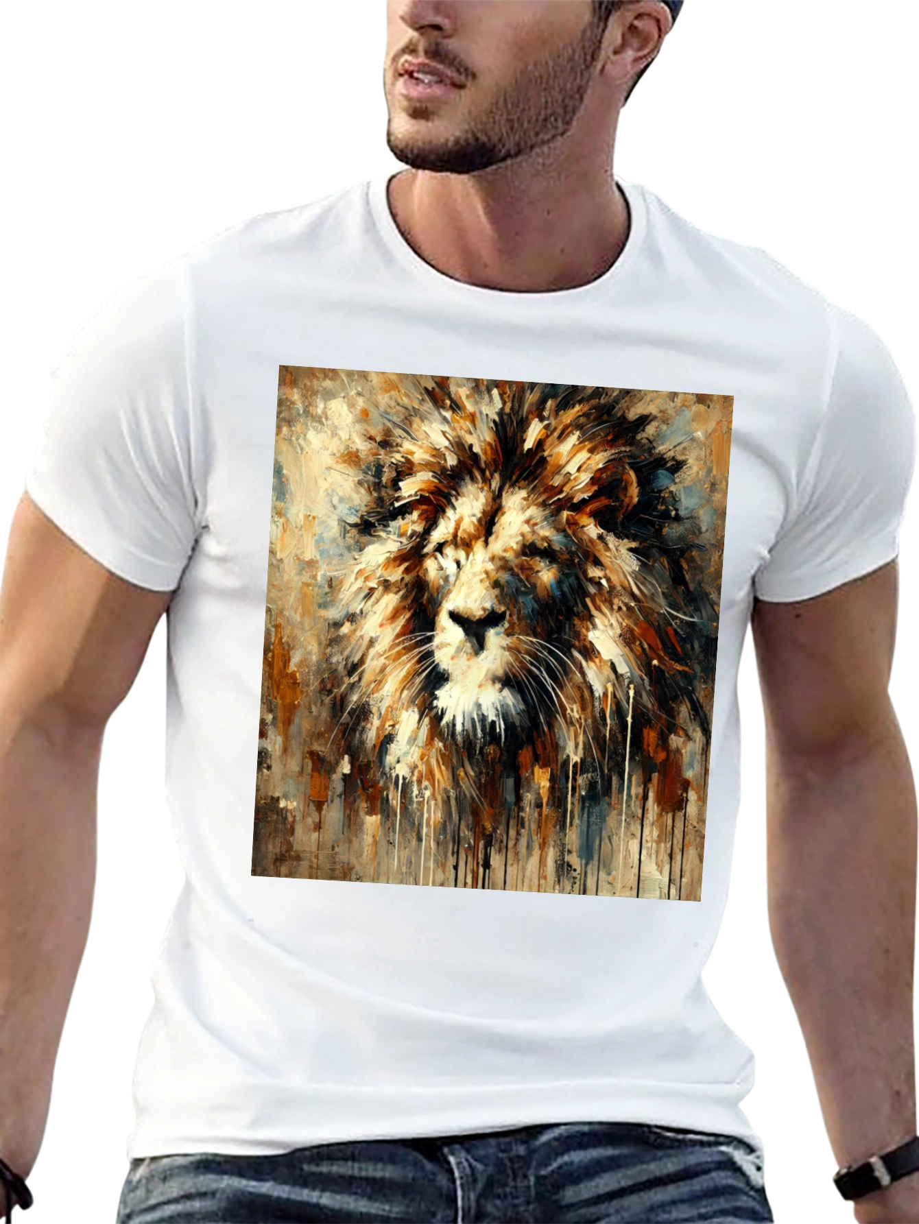 Lion Art Print Graphic Tee - Bold Black T-Shirt