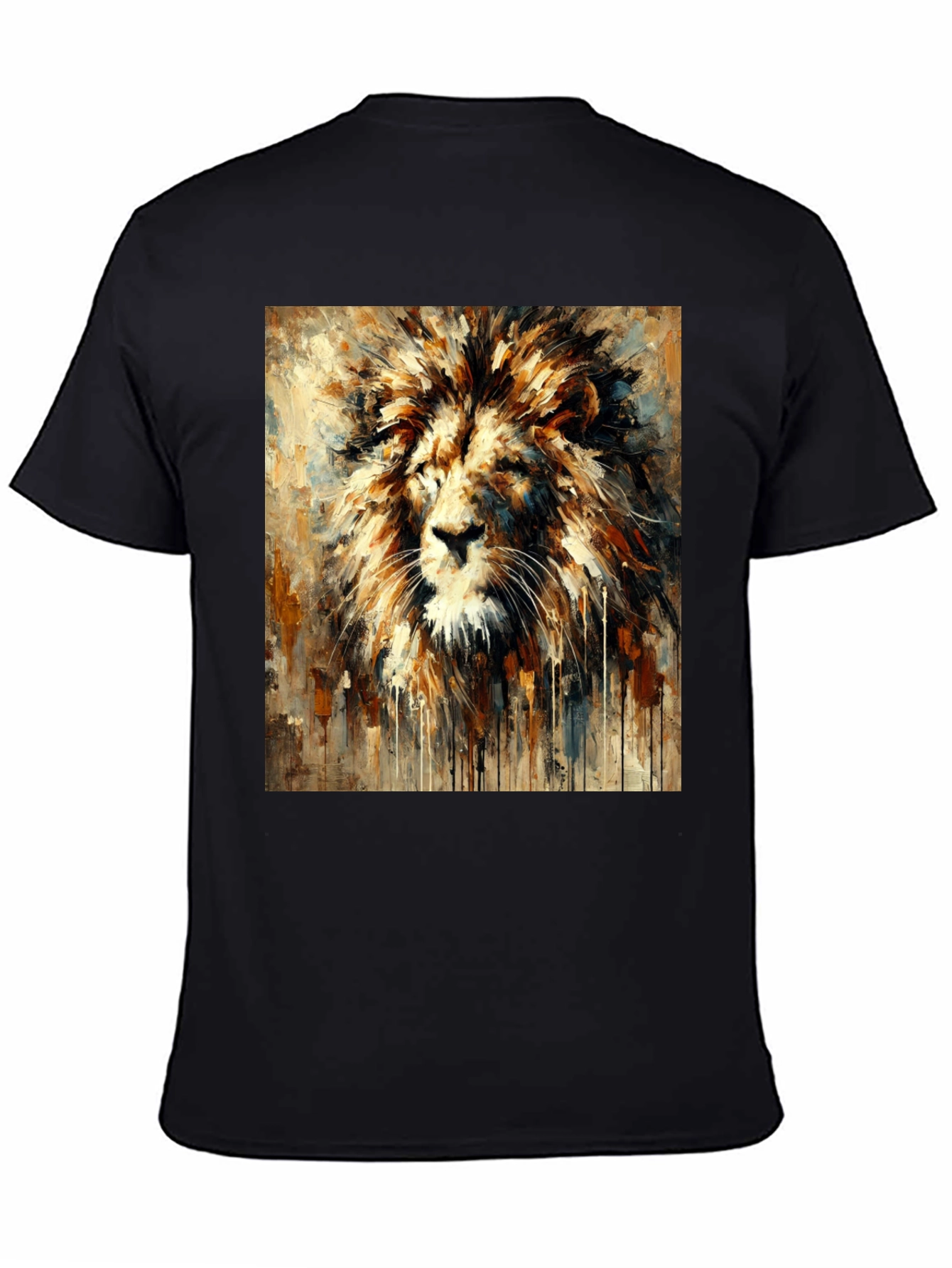 Lion Art Print Graphic Tee - Bold Black T-Shirt
