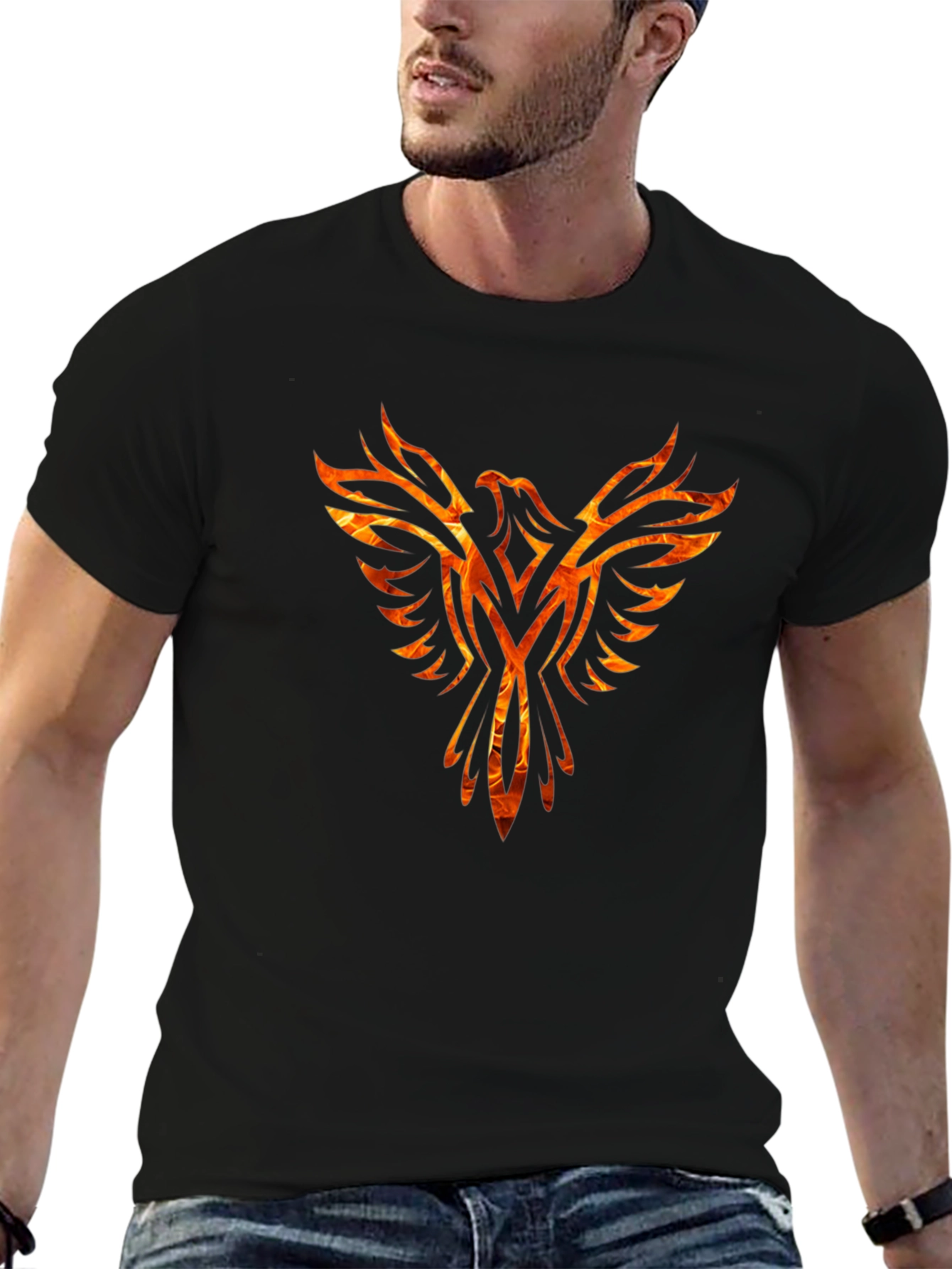 Fiery Phoenix Graphic Black T-Shirt