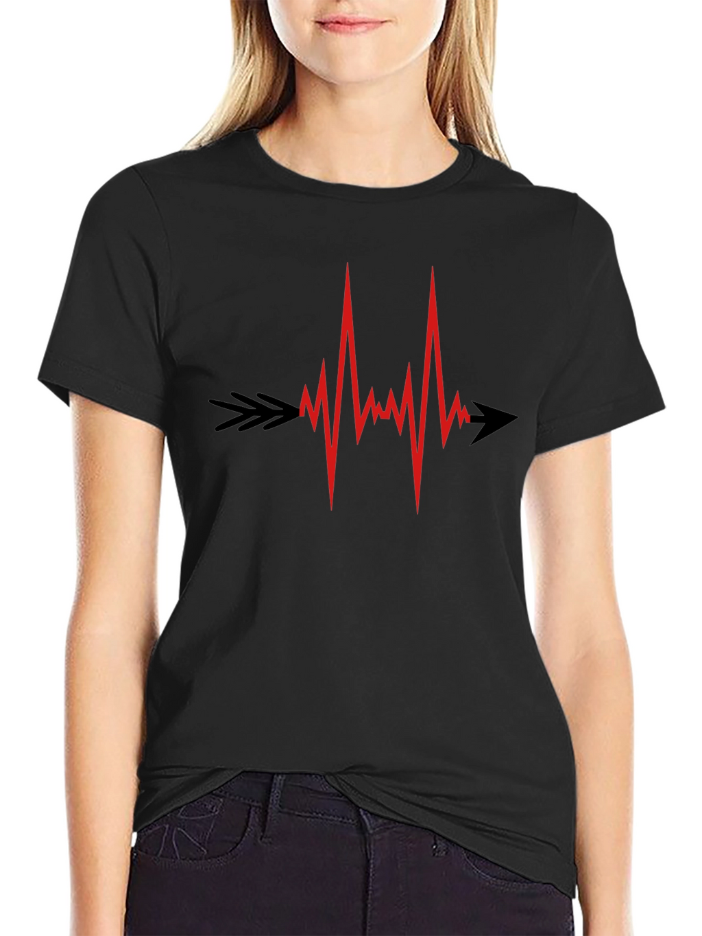 Heartbeat Arrow Graphic Tee - Black Cotton Comfort