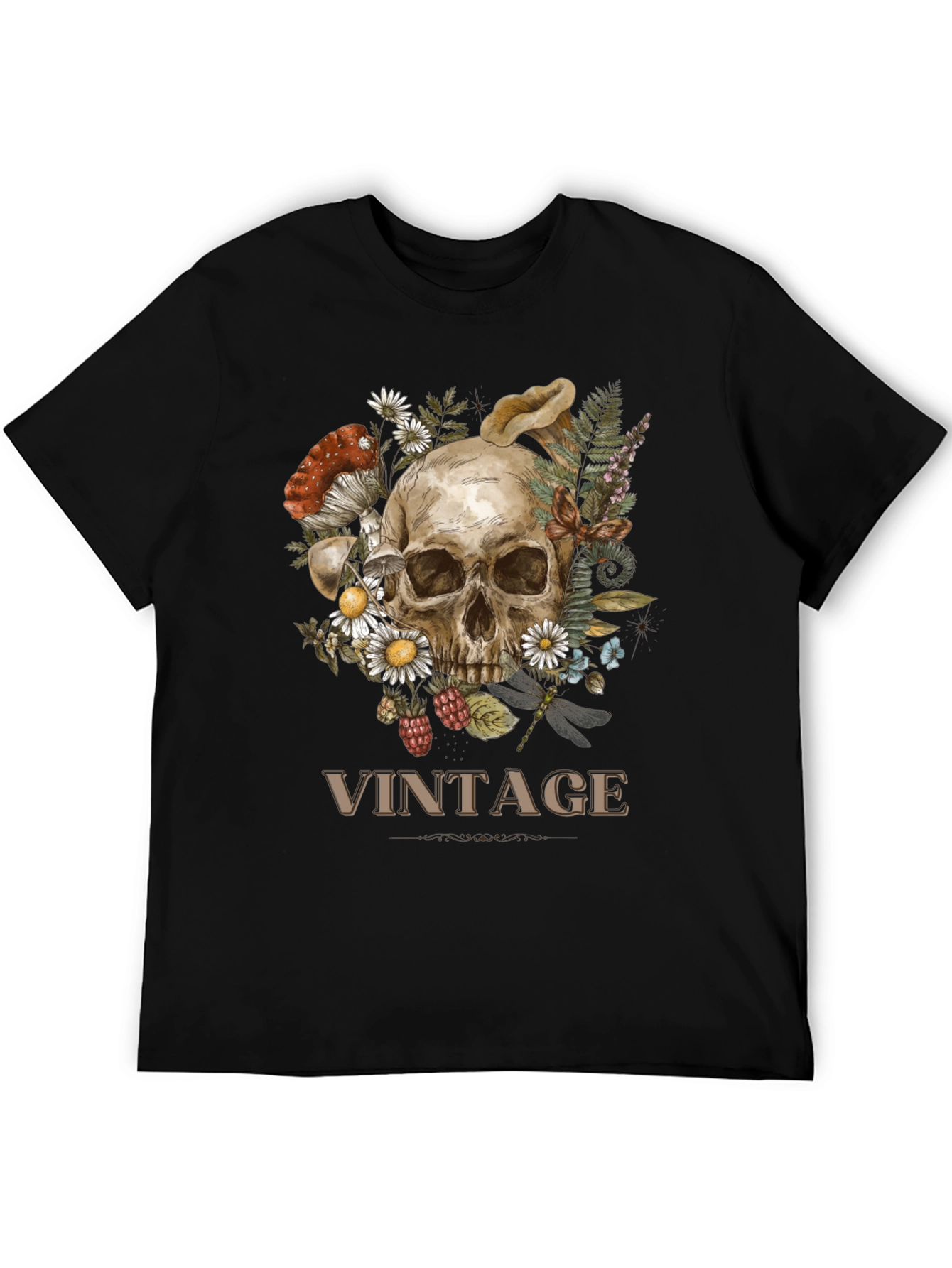 Vintage Skull & Floral Graphic Print T-Shirt